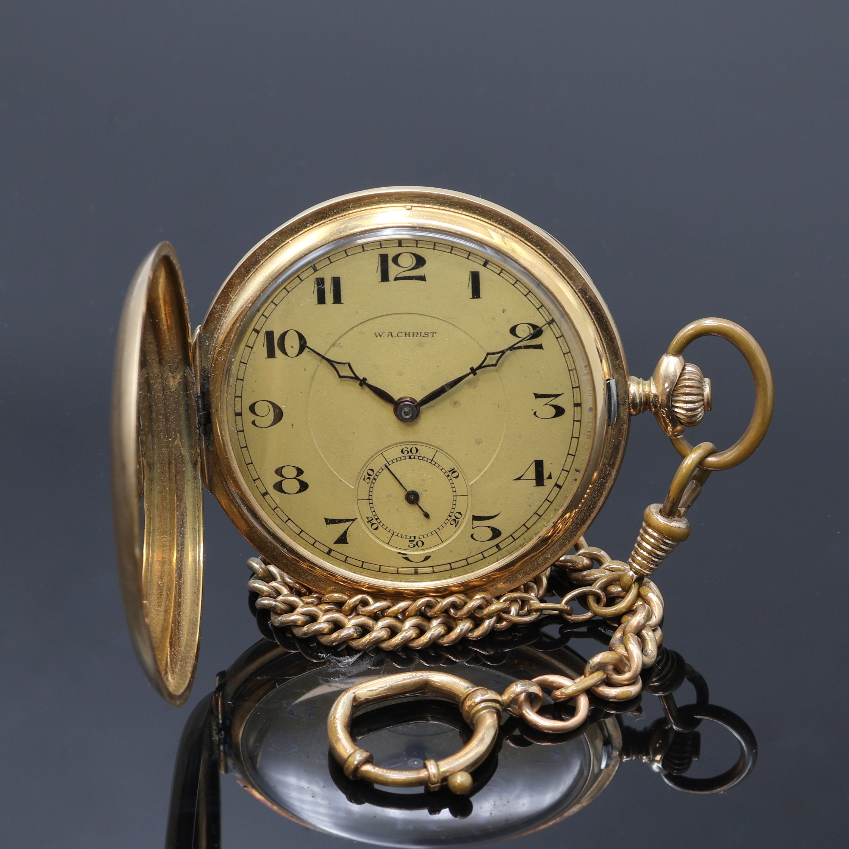 Image 27108478 - W.A. CHRIST Savonette Herrentaschenuhr in GG 585/000 an vergoldeter Kette, ...