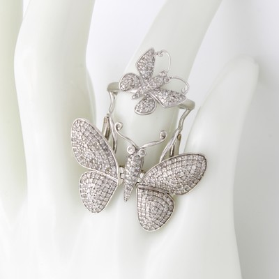 27108409a - Ring ´Schmetterlinge´ mit Diamanten, 925er Silber, Diam. zus. ca. 1.95 ct get.,Braun- ...