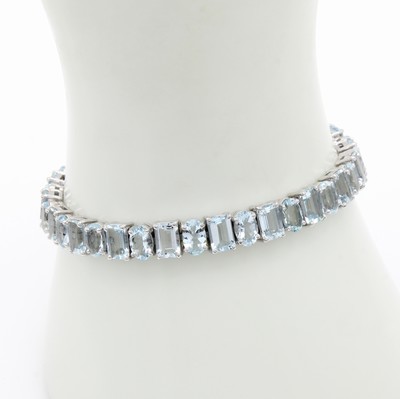 27108426a - Armband mit Aquamarinen, 925er Silber, fac.,ovale u. achteck. Aquamarine im Wechsel ...