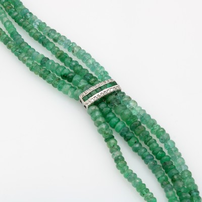 27108430a - 4-reihiges Smaragdarmband mit Diamanten, 925er Silber, Smaragdlinsen u. -carrées zus. ...