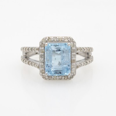 27108454a - Ring mit Aquamarin und Diamanten, 925er Silber, achteck. Aquamarin ca. 2.50 ct, Diam. ...