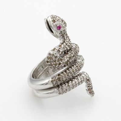 27108456b - Ring ´Schlange´ mit Diamanten und Rubinen, 925er Silber, 2 fac. Rubine als Augen zus. ...