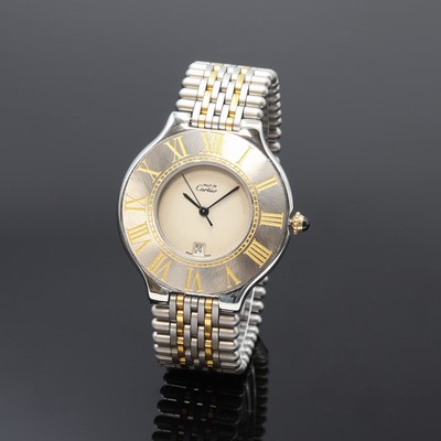 Image CARTIER 21 Must de Cartier wristwatch in steel/gold, quartz, original bracelet with ...