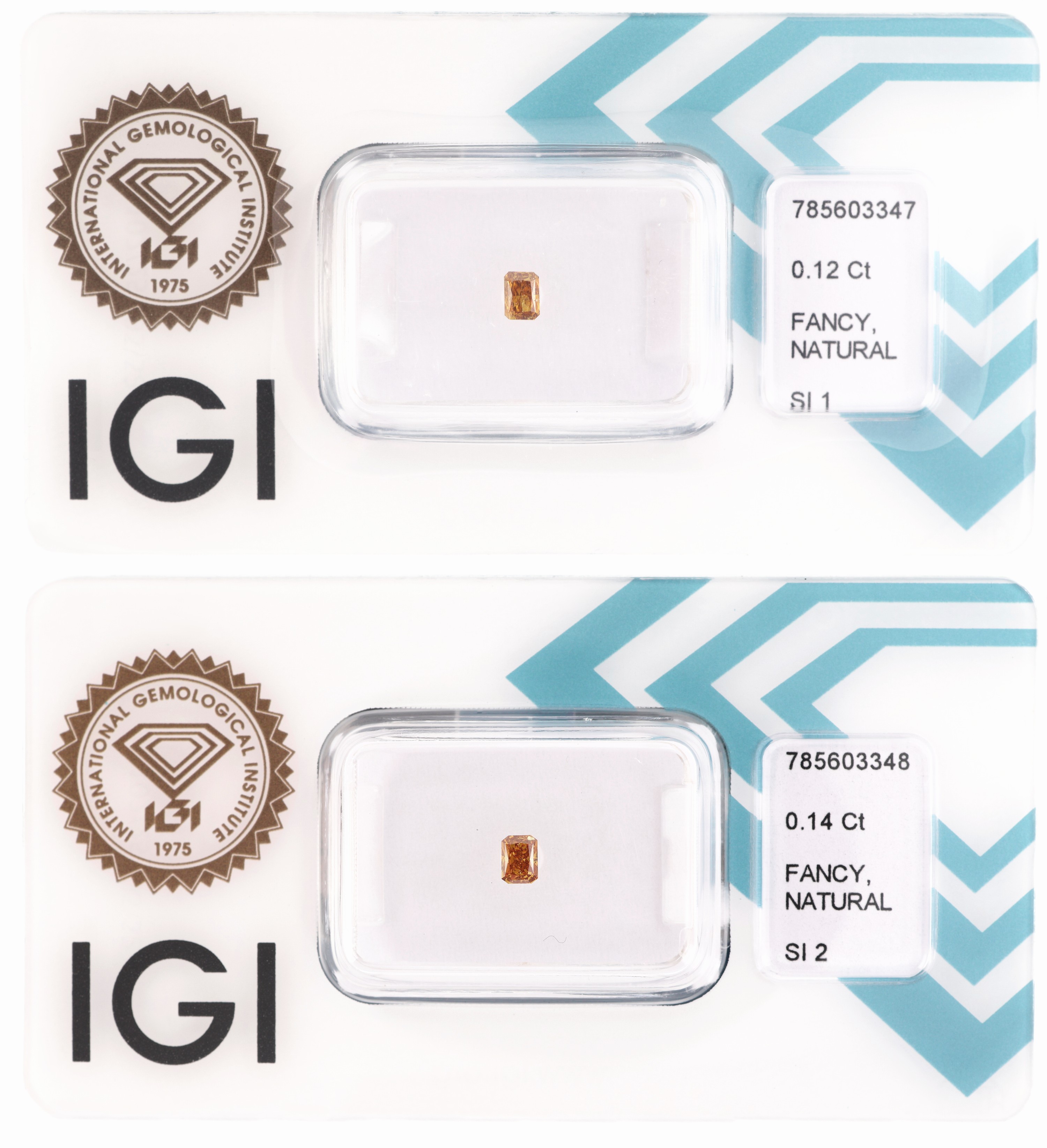 Image 27109151 - Lot 2 lose Diamanten, 1 x 0.12 ct Natural Fancy Intense Yellowish Orange/si1, 1 x 0.14 ct ...