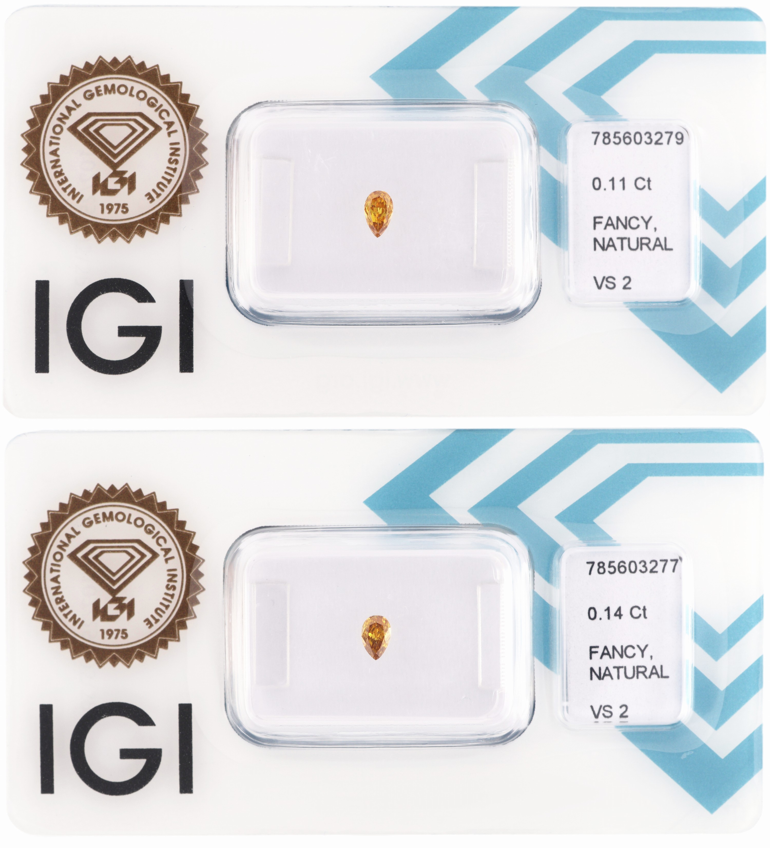 Image 27109155 - Lot 2 lose Diamanten, 1 x 0.14 ct Natural Fancy Intense Yellow Orange/vs2, 1 x 0.11 ct ...