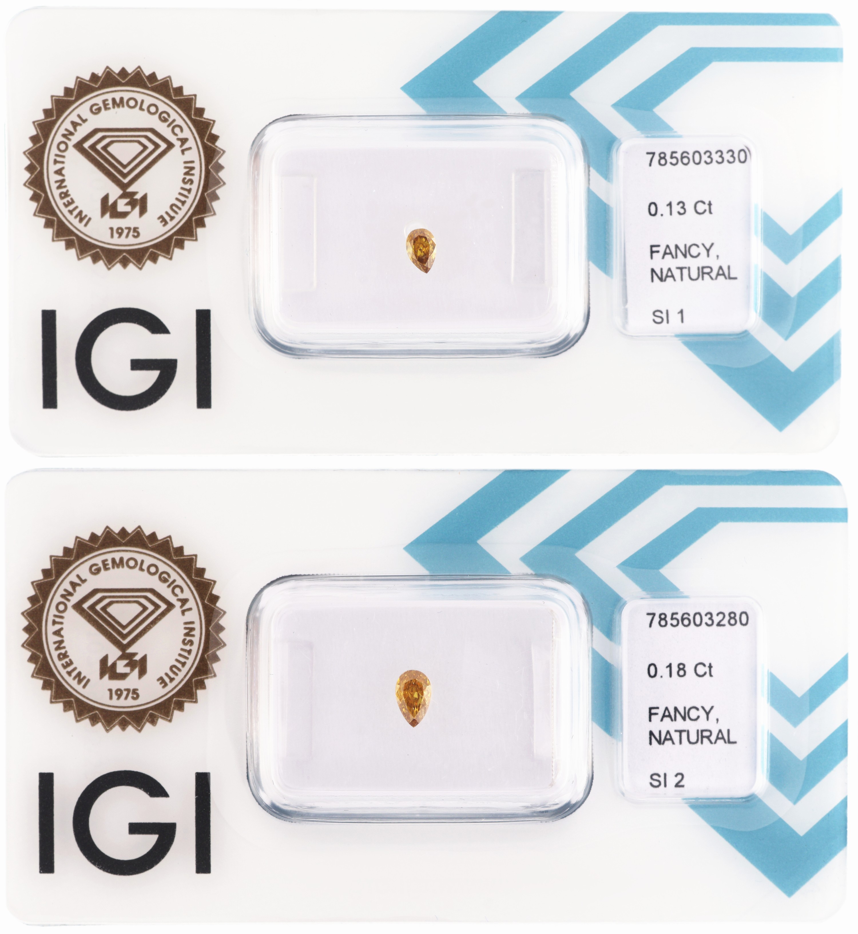 Image 27109164 - Lot 2 lose Diamant-Tropfen, 1 x 0.13 ct, 1 x 0.18 ct, beide natural fancy intense ...