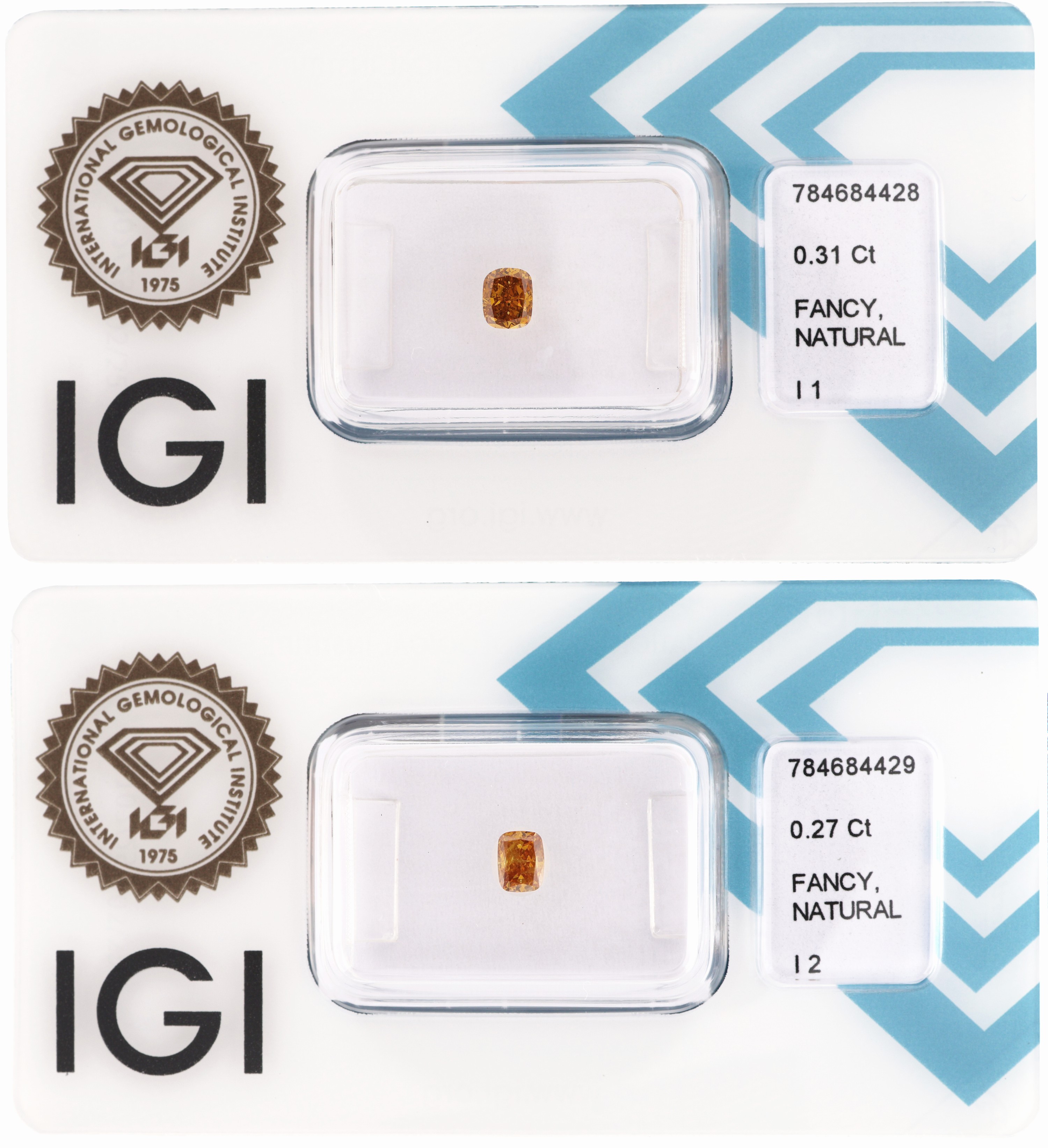 Image 27109167 - Lot 2 lose Diamanten, 1 x 0.31 ct Natural Fancy Intense Yellow Orange/p1, 1 x 0.27 ct ...