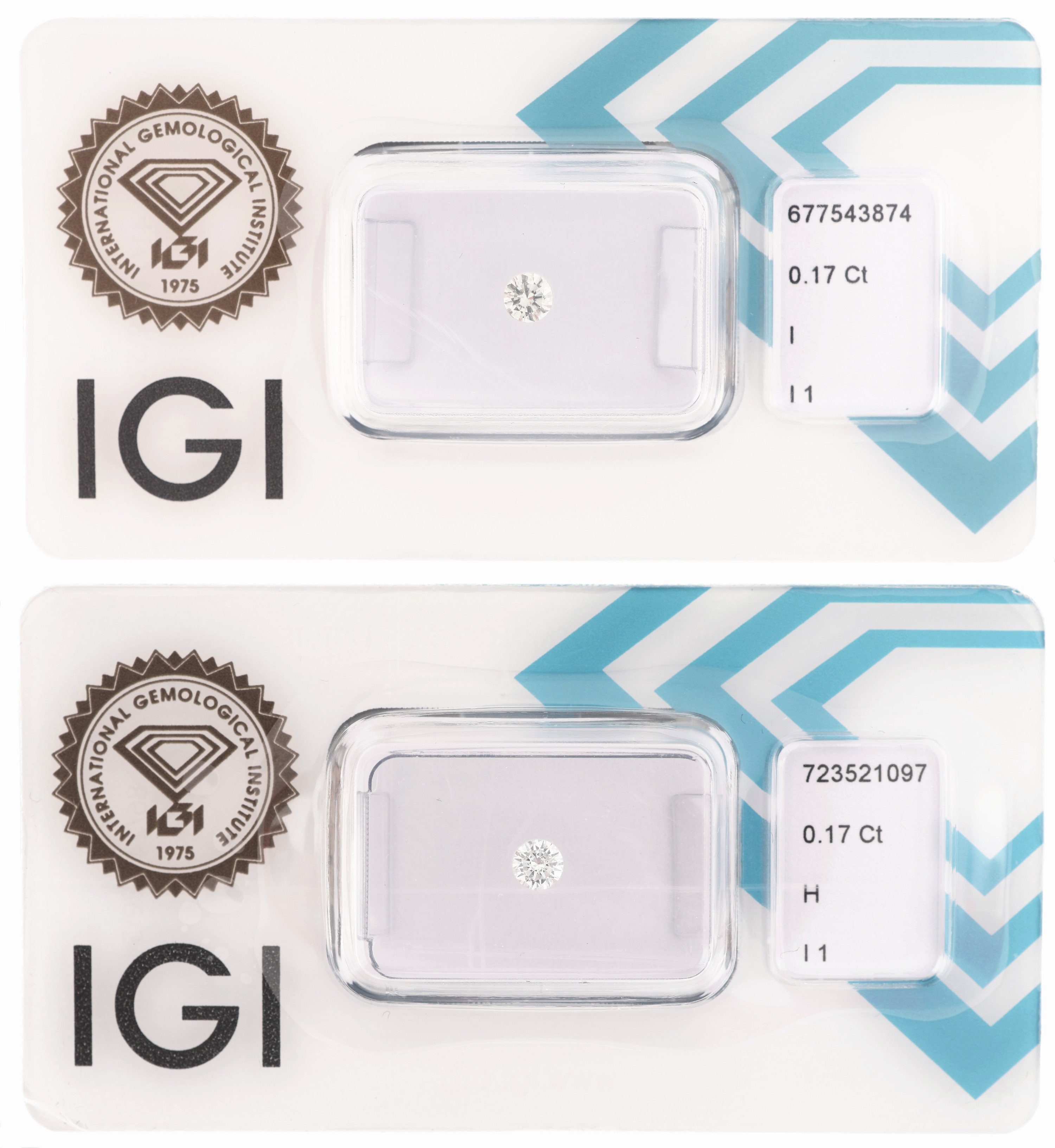 Image 27109171 - Lot 2 lose Brillanten, 1 x 0.17 ct Weiß(H)/p1,1 x 0.17 ct l.get.Weiß(I)/p1, jew. ...