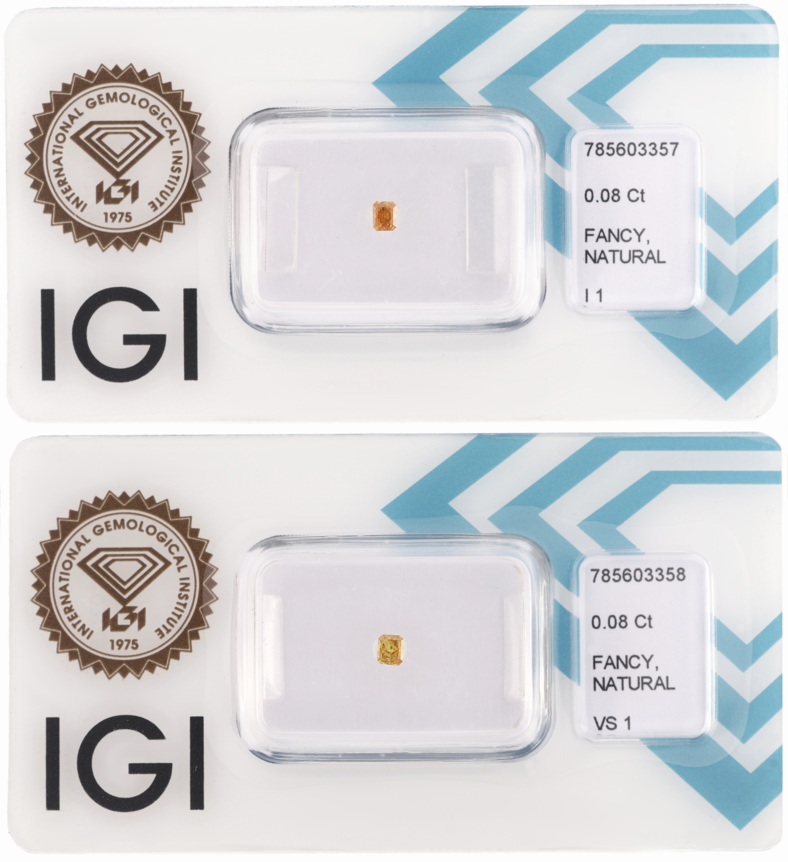 Image 27109178 - Lot 2 lose Diamanten, 1 x 0.08 ct Natural Fancy Intense Orange Yellow/vs1, 1 x 0.08 ct ...