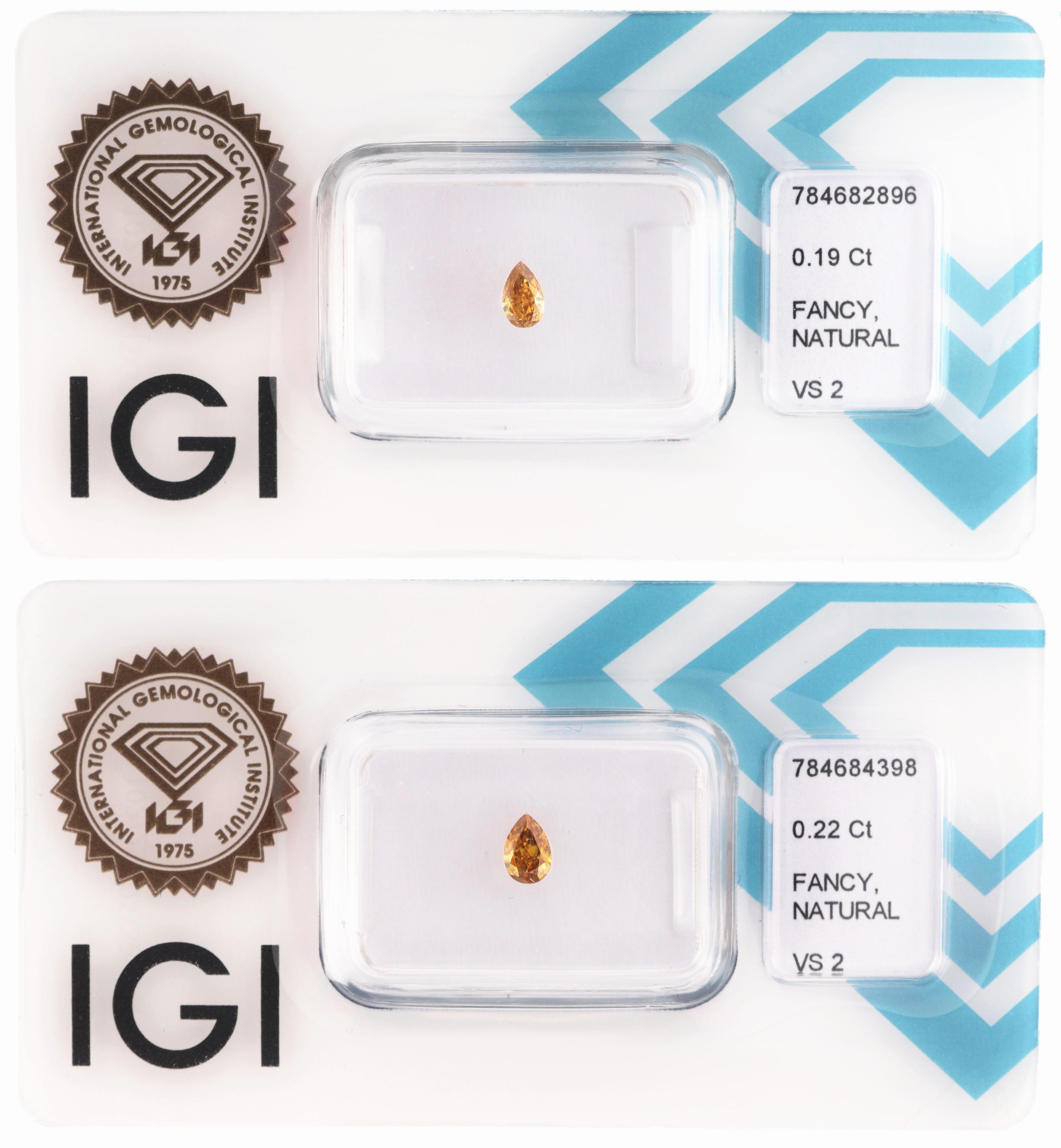 Image 27109179 - Lot 2 lose Diamanten, 1 x 0.22 ct Natural Fancy Intense Orangy Yellow/vs2, 1 x 0.19 ct ...