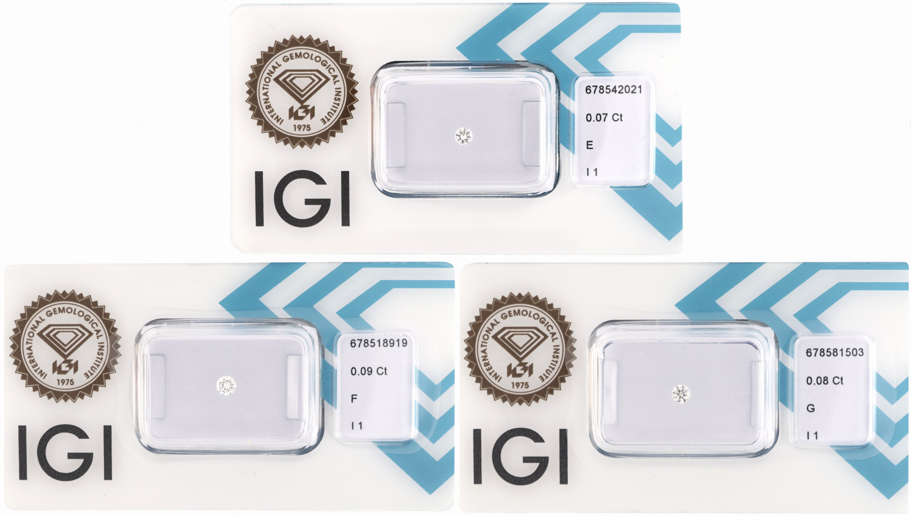 Image 27109181 - Lot 3 lose Brillanten, 1 x 0.08 ct feines Weiß(G)/p1, 1 x 0.07 ct hochfeines ...
