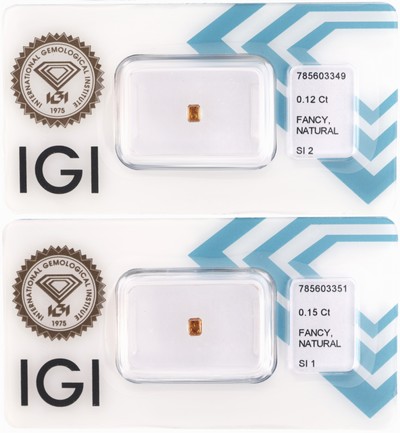 Image Lot 2 lose Diamanten, 1 x 0.15 ct, 1 x 0.12 ct, cut cornered rectangular modified ...