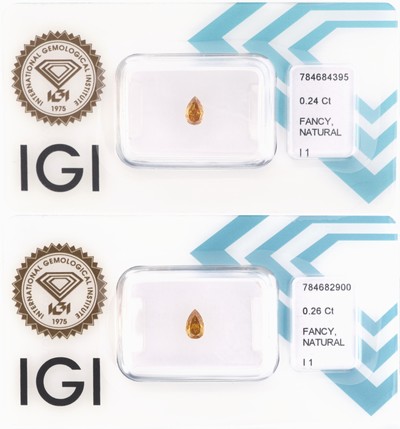 Image Lot 2 lose Diamant-Tropfen, 1 x 0.24 ct, 1 x 0.26 ct, beide natural fancy intense orangy ...