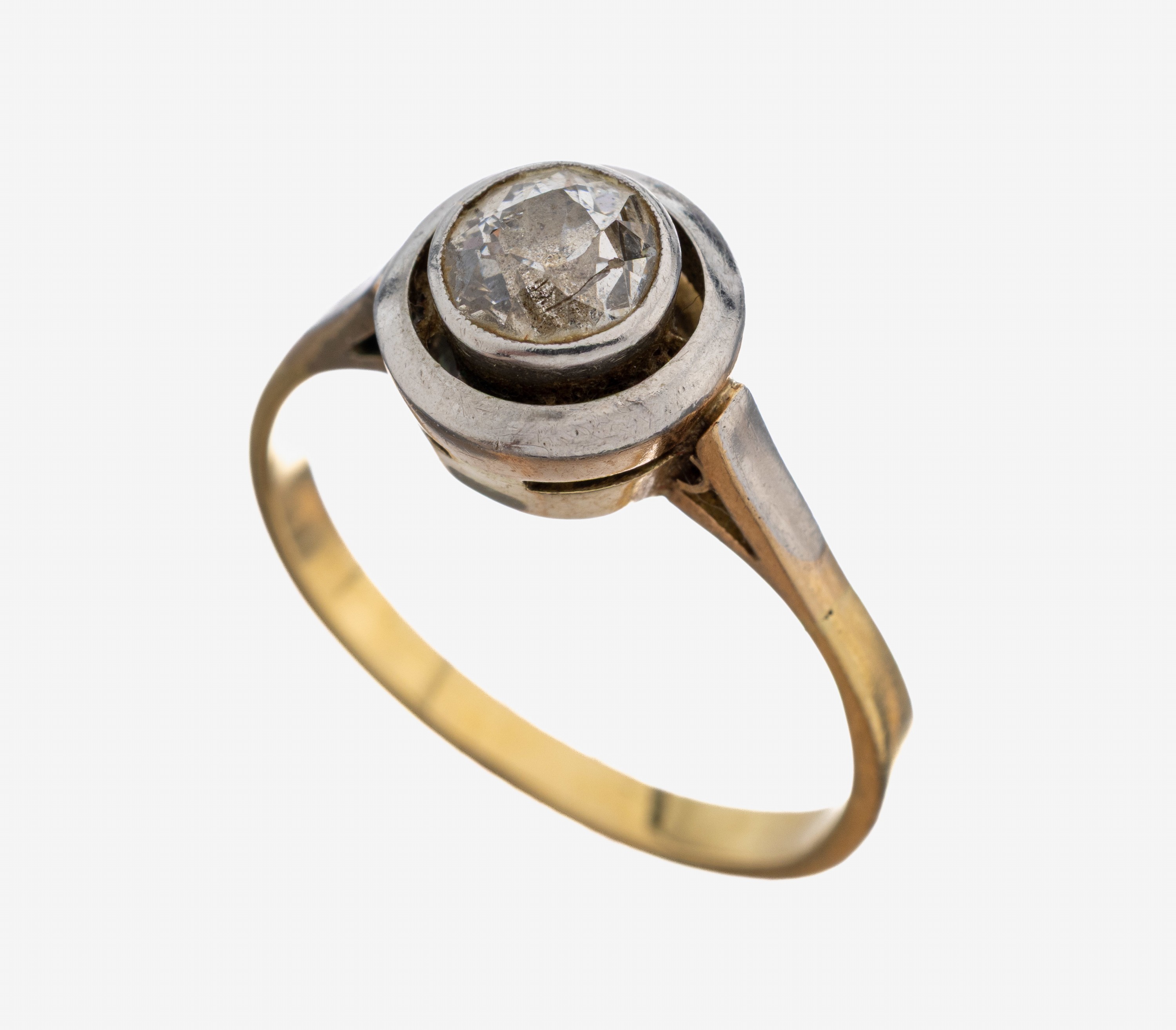 Image 27109200 - 18 kt Gold Diamant-Ring, 1920er Jahre, GG 750/000 und Silber, Altschliffdiamant ca. ...