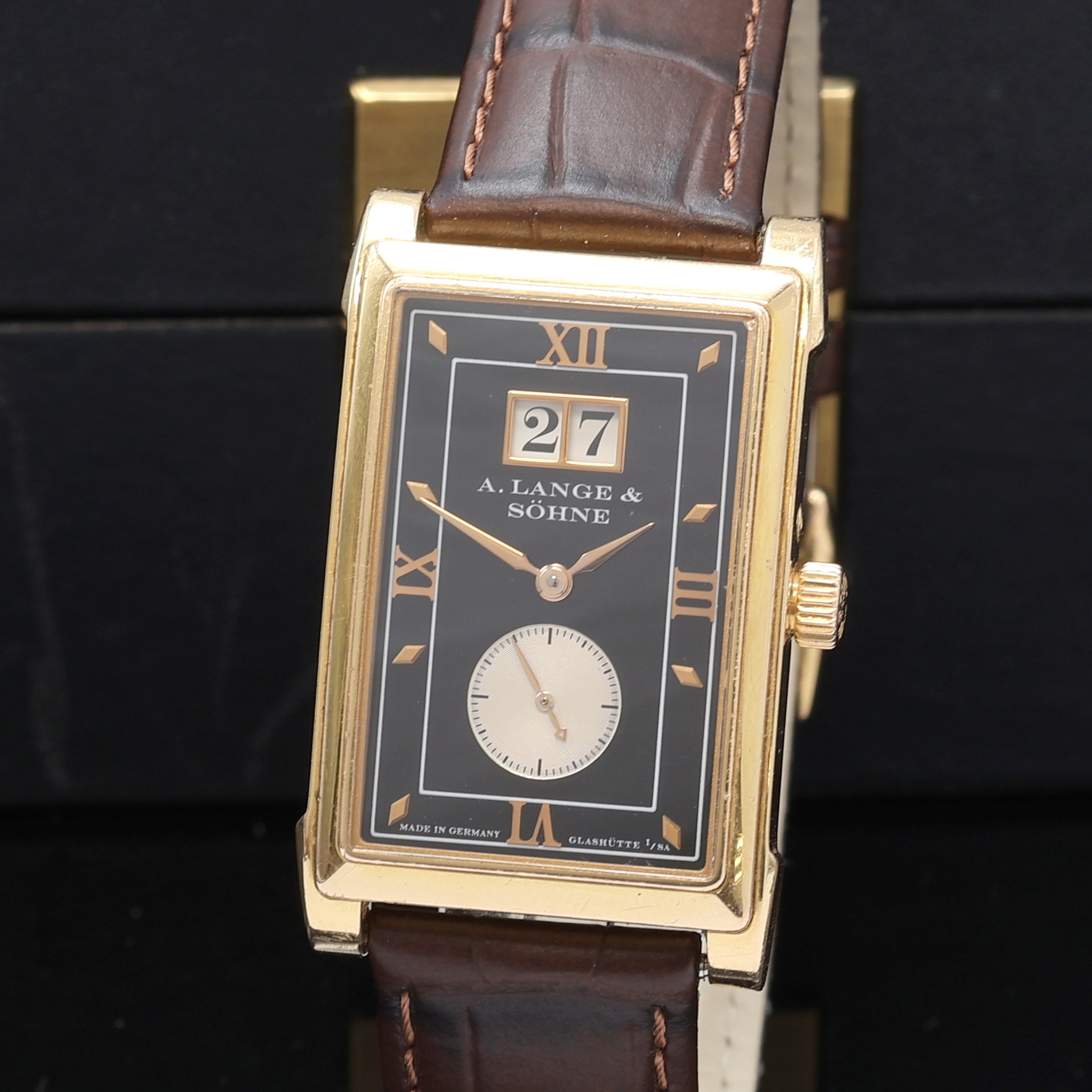Detail a: A. LANGE & SÖHNE feine Herrenarmbanduhr Cabaret Referenz 107.031 in RoseG 750/000, Deutschland um 2000, Handaufzug, 2-teiliges, beids. vergl. ...