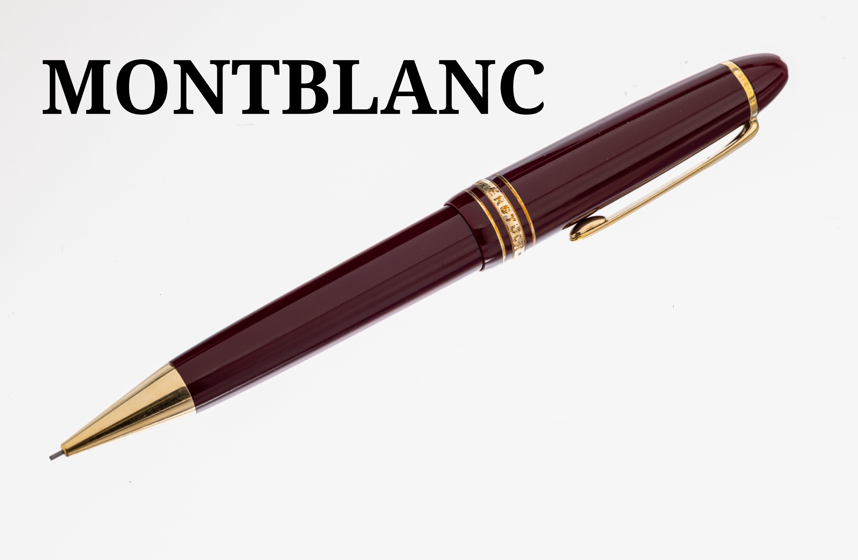 MONTBLANC Bleistift, Meisterstück, bordeaux farbenem Edelharz, Monturen vergoldet, Gebr.-Spuren