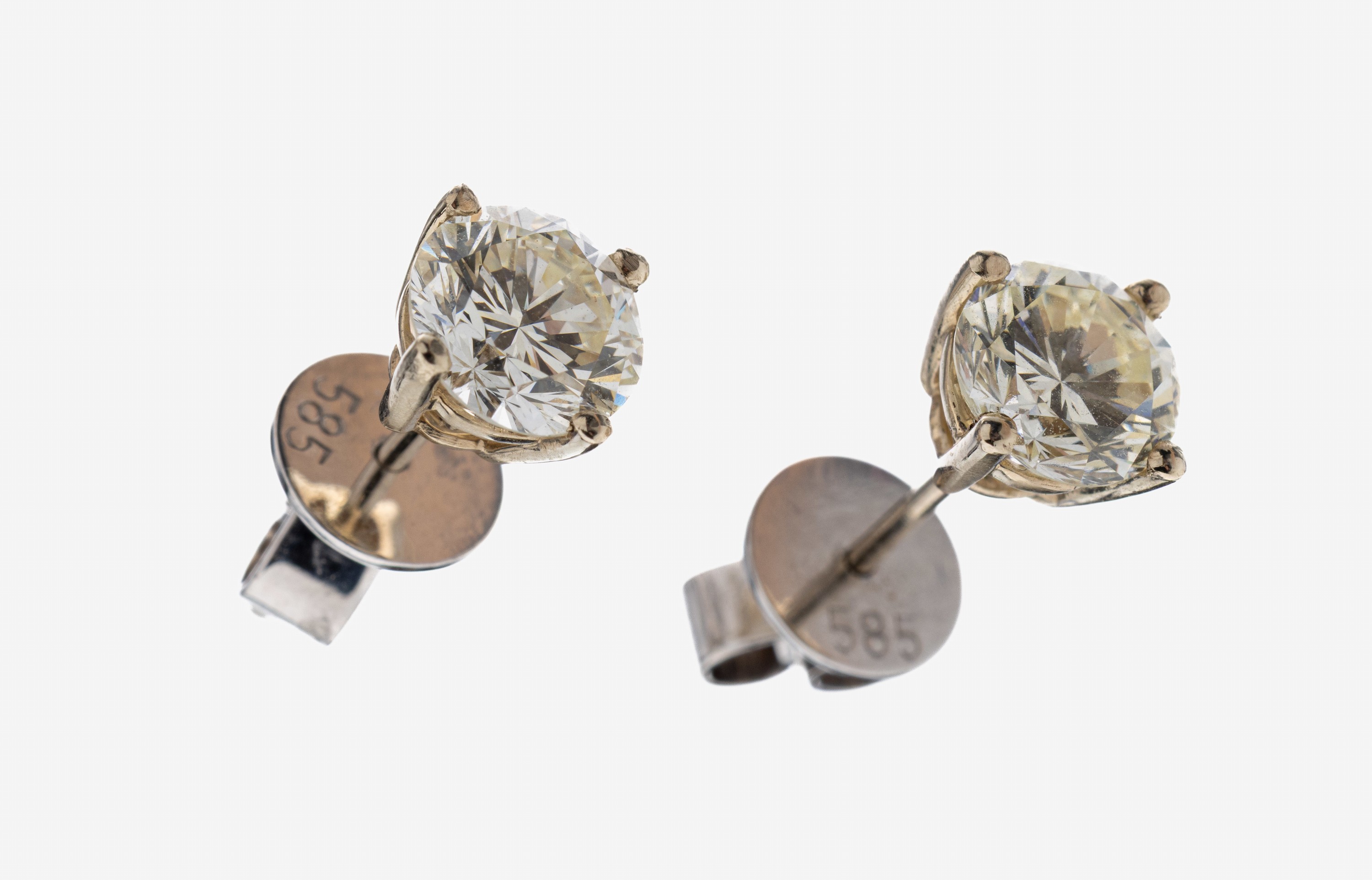 Image 27109347 - Paar 14 kt Gold Brillant-Ohrstecker, WG 585/000, 2 Brillanten zus. ca. 2.0 ct ...