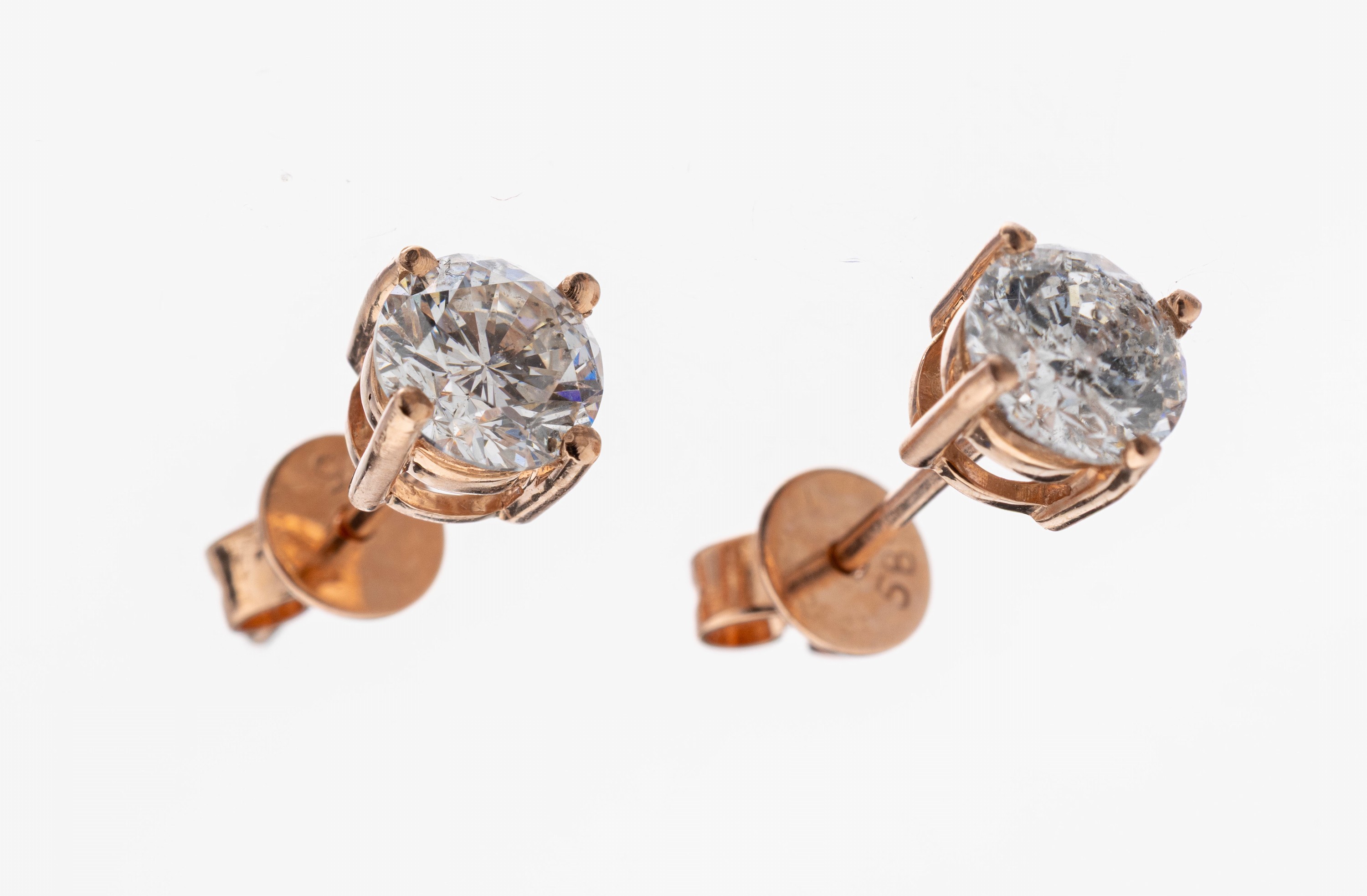 Image 27109349 - Paar 14 kt Gold Brillant-Ohrstecker, RG 585/000, 2 Brillanten zus. ca. 1.07 ct ...