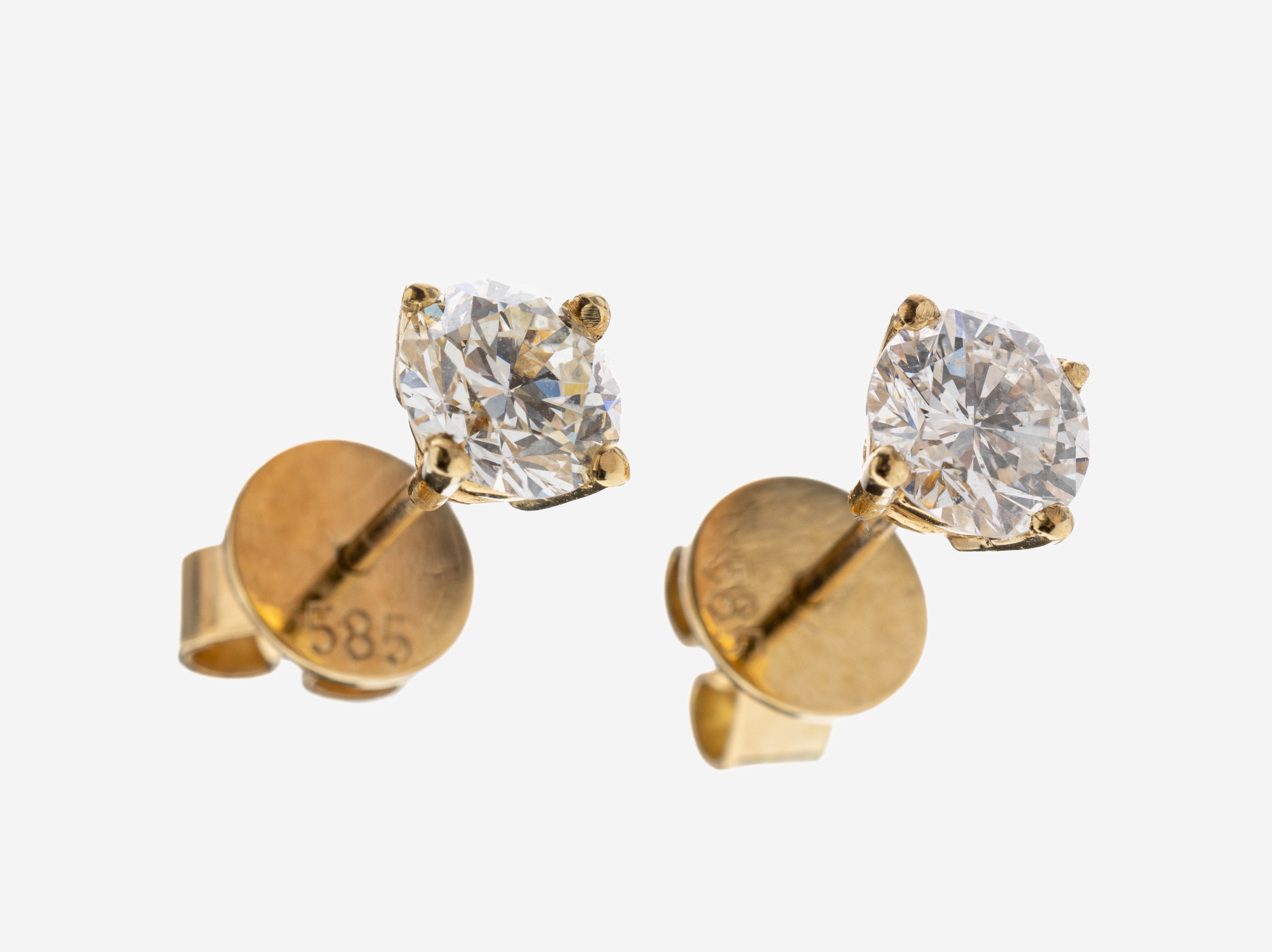 Image 27109355 - Pair of 14 kt gold brilliant-earrings , YG 585/000, 2 brilliants total approx. 1.31 ct ...