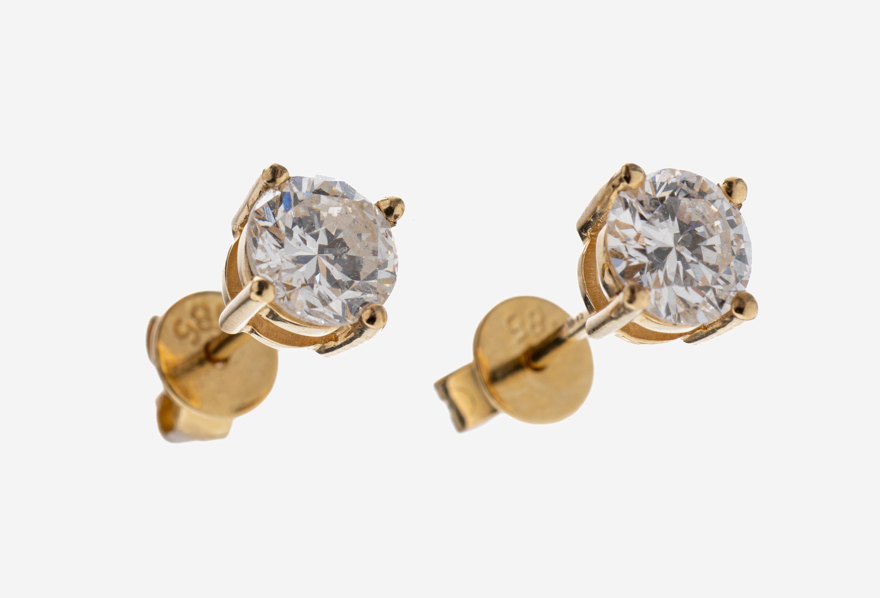 Image 27109357 - Paar 14 kt Gold Brillant-Ohrstecker, GG 585/000, 2 Brillanten zus. ca. 1.00 ct ...