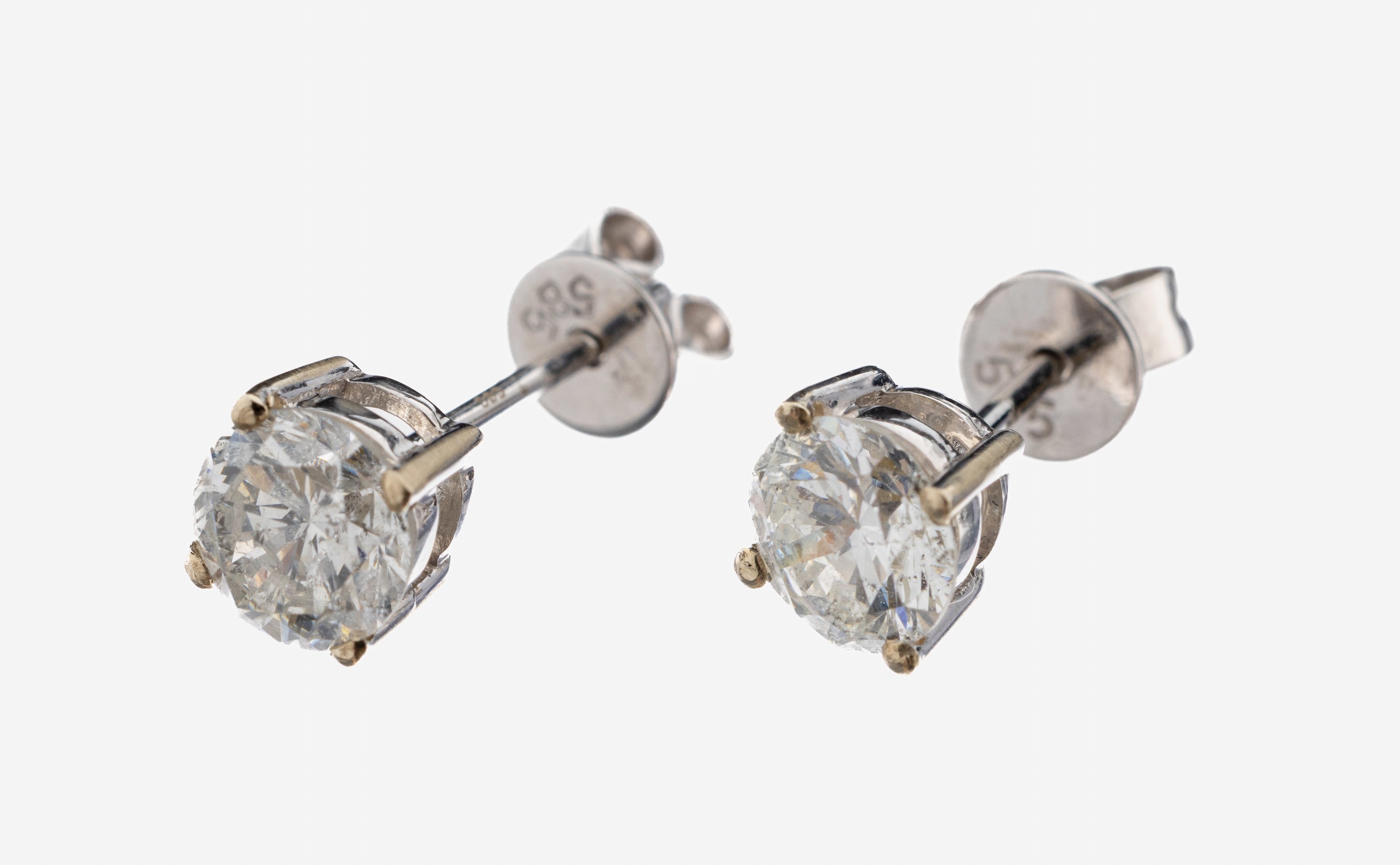 Image 27109358 - Paar 14 kt Gold Brillant-Ohrstecker, WG 585/000, 2 Brillanten zus. ca. 1.16 ct ...