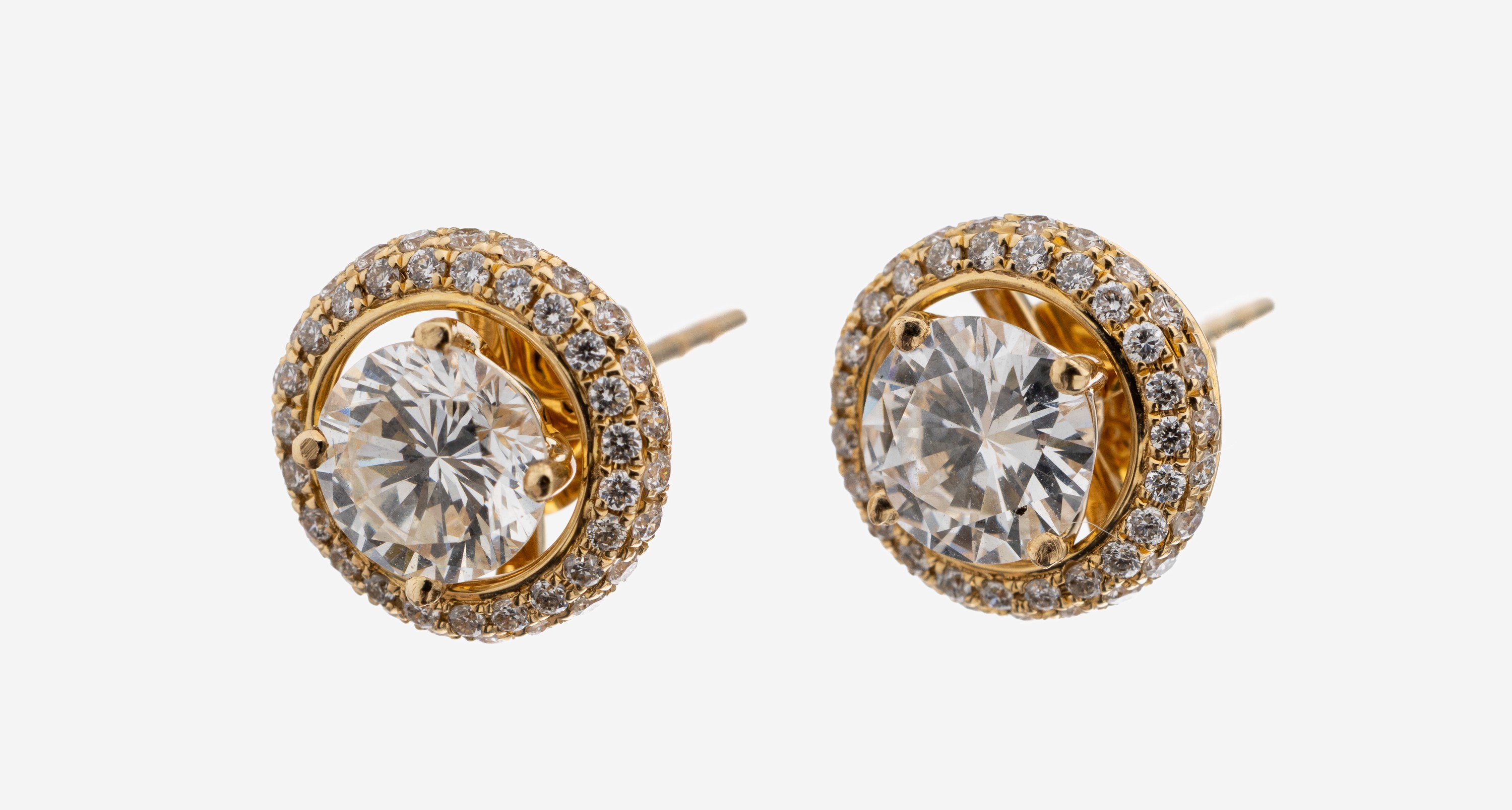 Image 27109367 - Paar 14 kt Gold Brillant-Ohrstecker, GG 585/000, 2 Brillanten zus. ca. 1.06 ct Weiß- ...