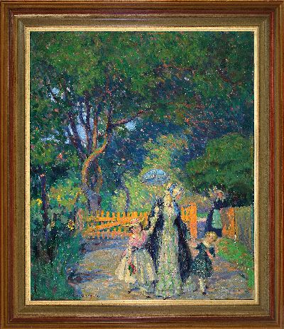 27109336k - Richard Gutschmidt, 1861 Neurupin - 1926 München, Ausflug, Mutter mit Kindern vor dem ...