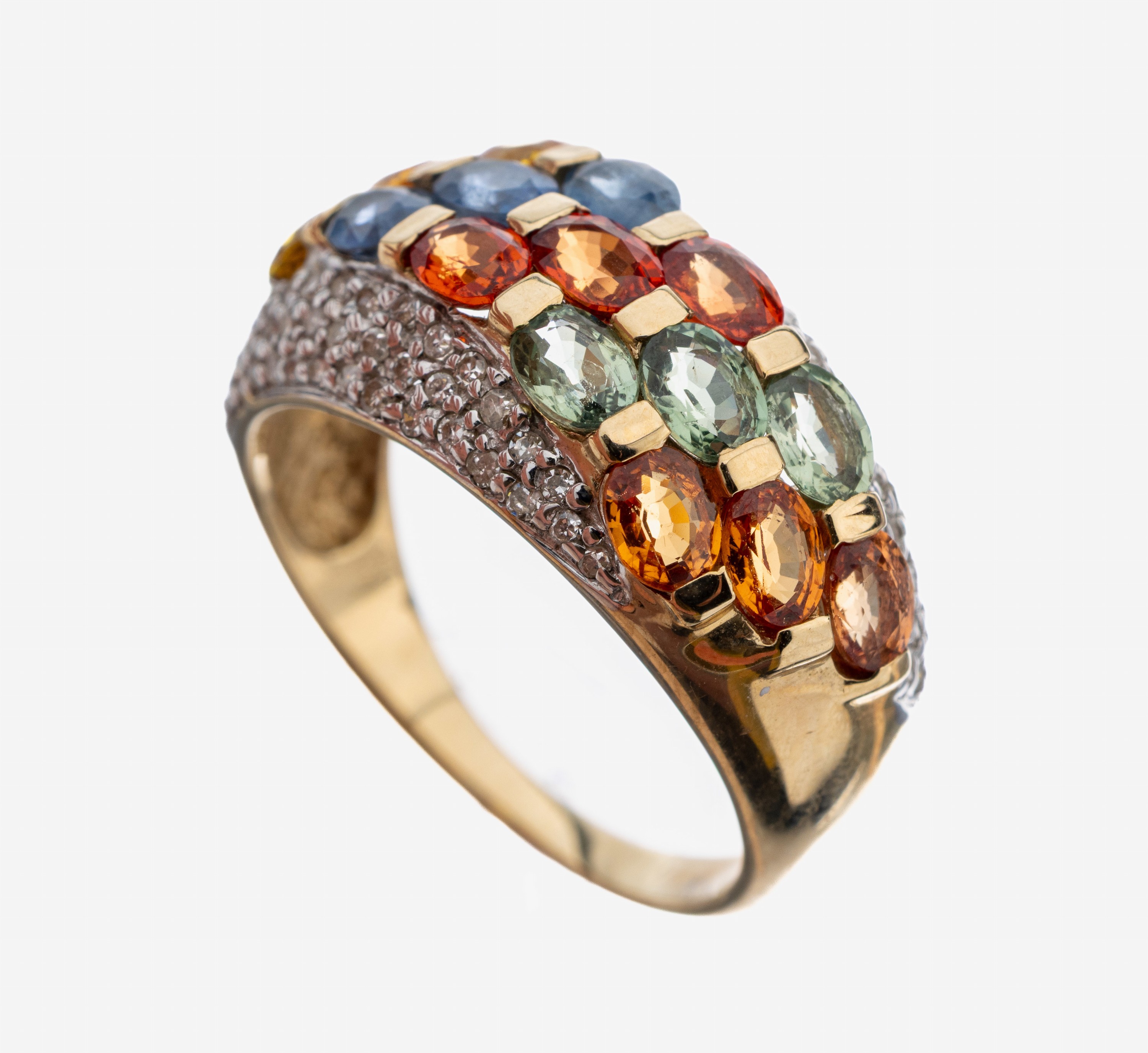 Image 27109482 - 9 kt Gold Saphir-Diamant-Ring, GG 375/000, 15 ovalfacett. Saphire in versch. Farben ...