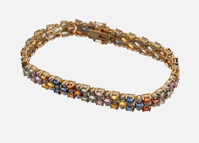 27109438a - 14 kt Gold Saphir-Diamant-Armband, GG 585/000, ovalfacett. Saphire in versch. ...