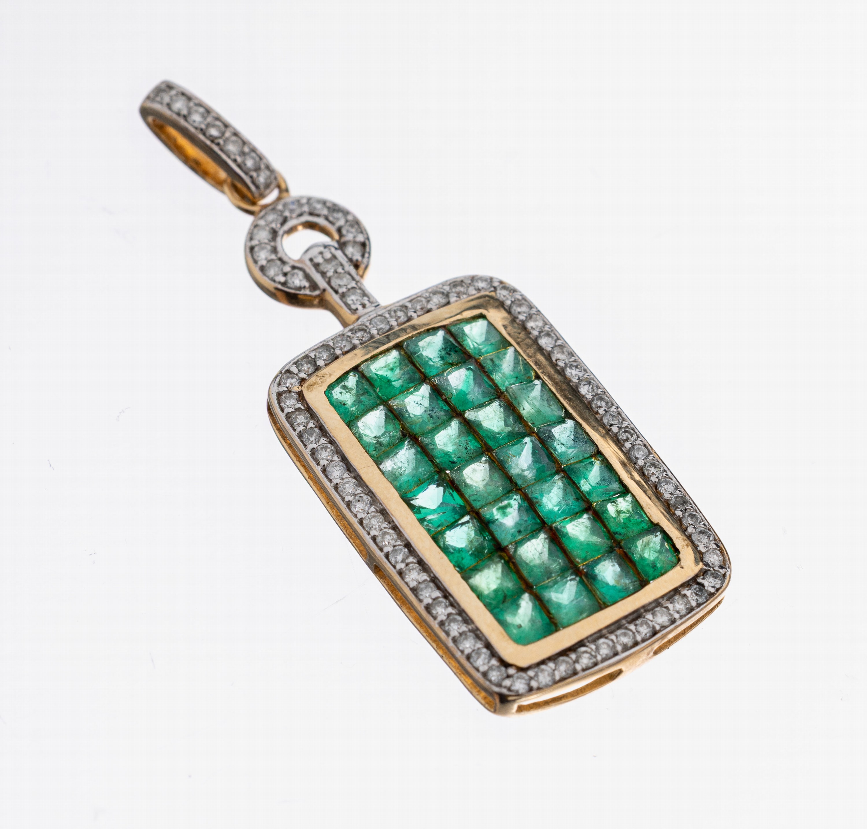 Image 27109506 - 14 kt Gold Smaragd-Brillant-Anhänger, GG 585/000, 28 Smaragd-Carrees zus. ca. 1.20 ct, ...