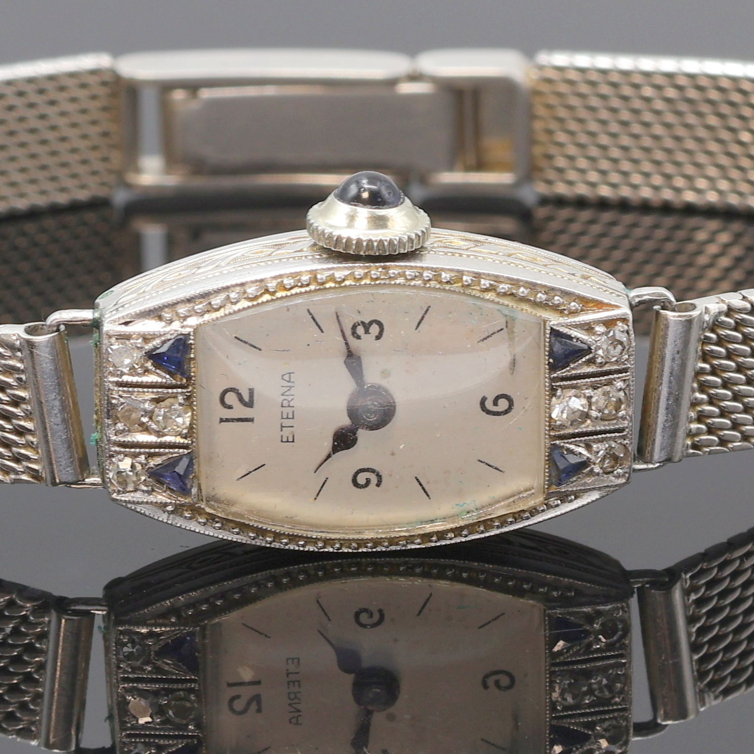 Detail a: ETERNA / ESZEHA Art-Deco Damenarmbanduhr in Platin, Schweiz um 1935, Handaufzug, ESZEHA WG 750/000 Band, Scharnierboden, Schmuckkrone, Geh. teils m. ...