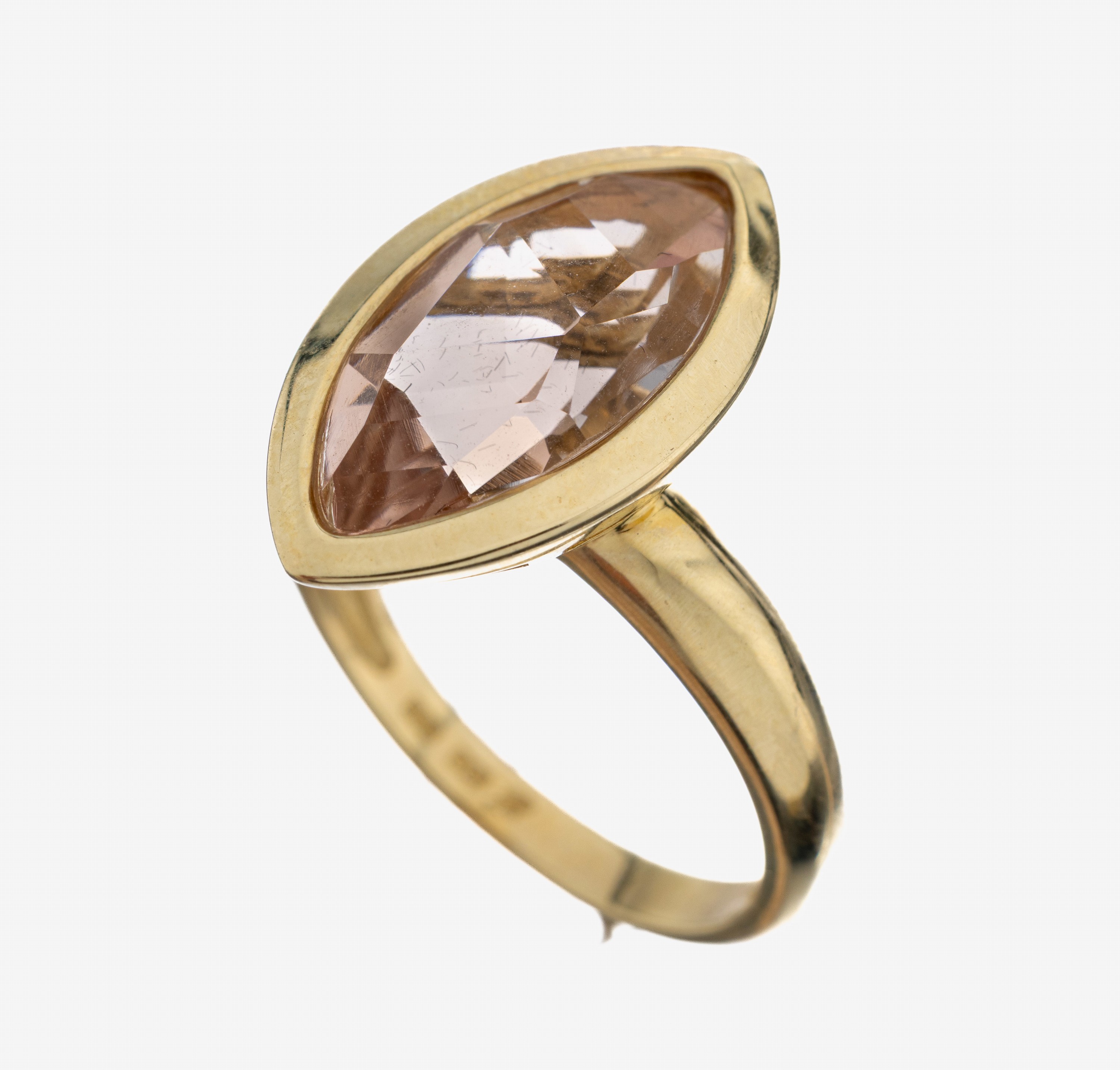 Image 27109595 - 14 kt Gold Morganit-Ring, GG 585/000, facett. Morganit-Navette ca. 4.0 ct, RW 56, ca. ...