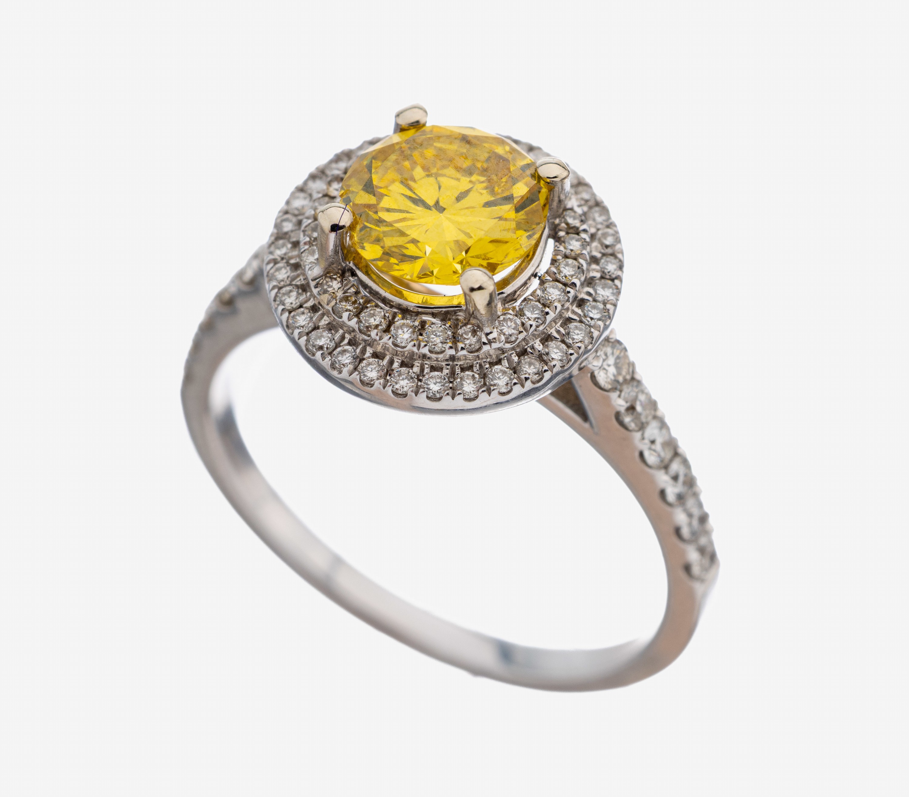 Image 27109686 - 18 kt Gold Brillant-Ring, WG 750/000, mittig Brillant ca. 1.15 ct Gelb (beh.)/si, Stein ...