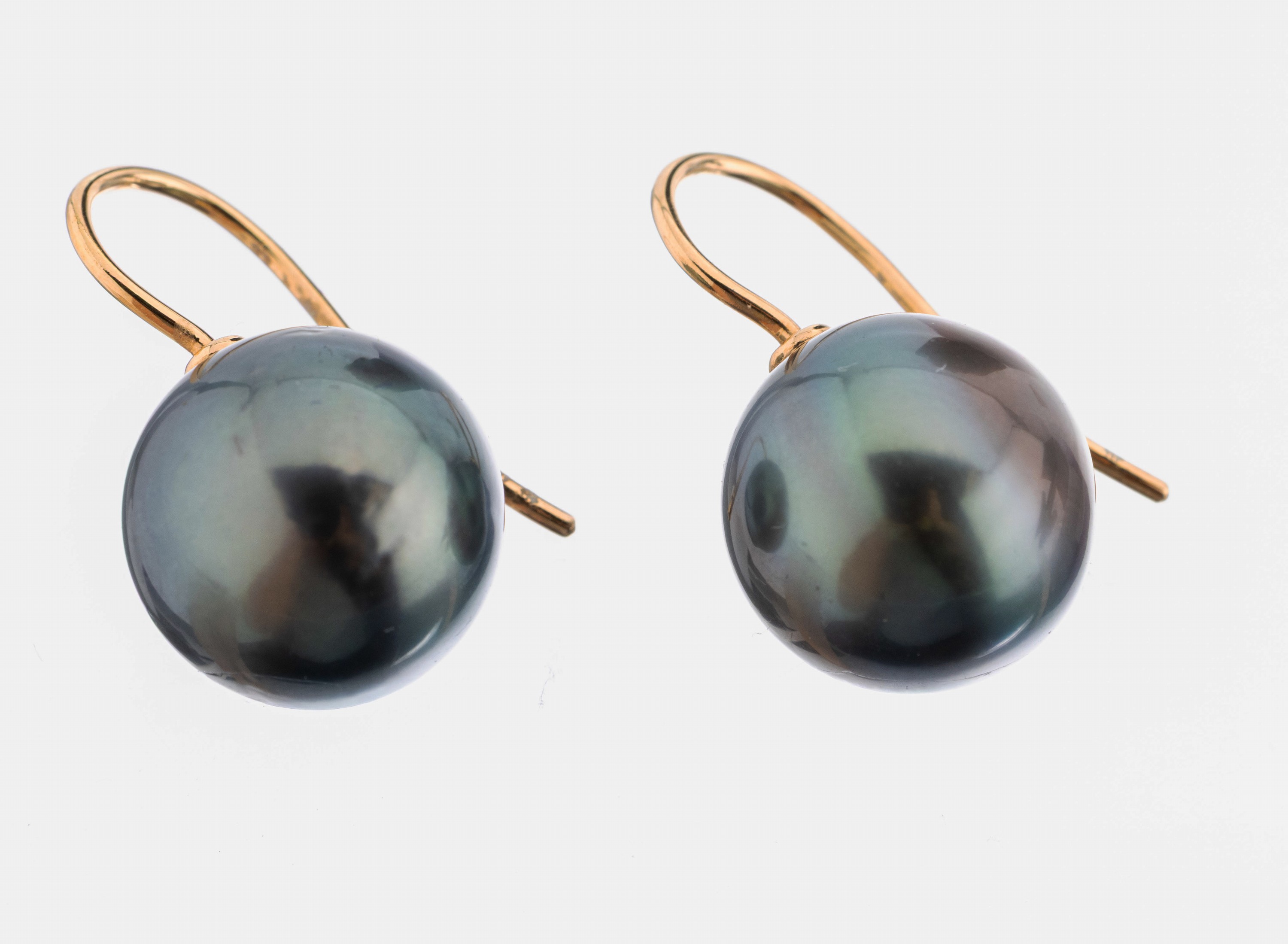 Image 27109784 - Paar 18 kt Gold Perl-Ohrhänger, GG 750/000,Tahitizuchtperlen, D. ca. 13.9 mm, ca. 8.8 g