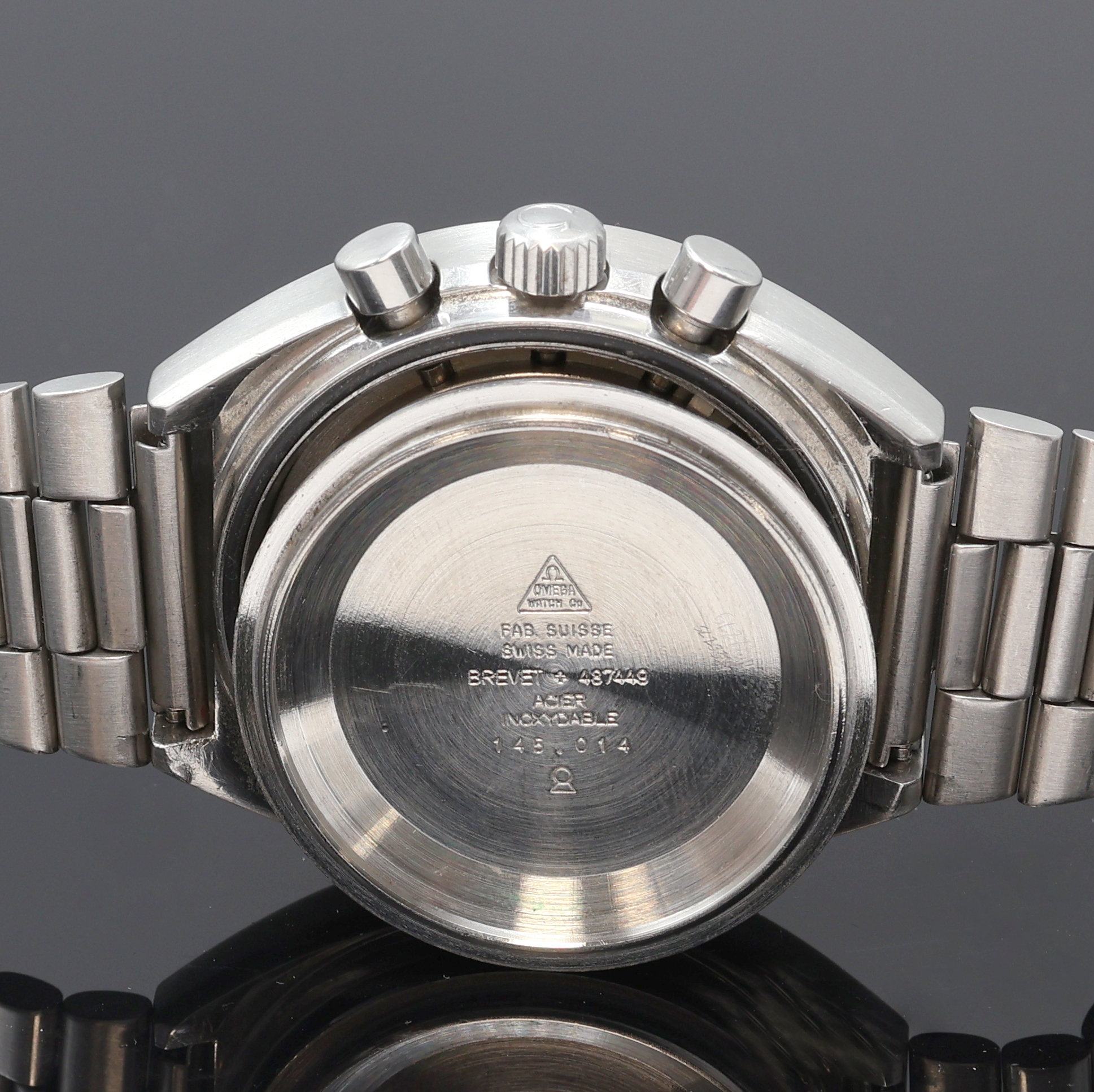 Detail f: OMEGA Speedmaster Mark II Armbandchronograph Referenz 145.014, Handaufzug, Schweiz um 1970, verschr. Edelstahlgeh. inkl. orig. Gliederband m. ...