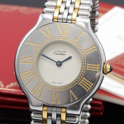 27109709a - CARTIER Linie 21 Damenarmbanduhr Referenz 123 000 P, z. T. verg. 2-tlg. Edelstahlgeh. ...