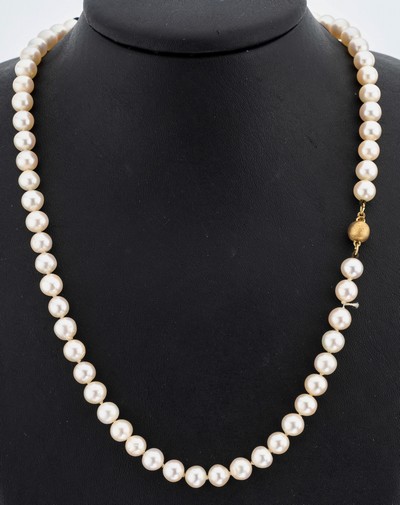 Image Perl-Collier mit 14 kt Gold Schließe, GG 585/000, Akoyazuchtperlen, D. ca. 7-7.2 mm, ...