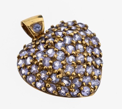 Image 9 kt gold tanzanite-heartpendant , YG 375/000, bevelled tanzanites total approx. 3.0ct, ...