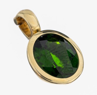 Image 14 kt gold tourmaline-clippendant , YG 585/000, oval bevelled tourmaline of very ...