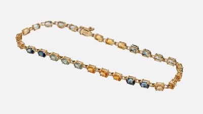 27109783a - 14 kt Gold Saphir-Armband, GG 585/000, ovalfacett. Saphire in Blau, Grün und Gelb zus. ...