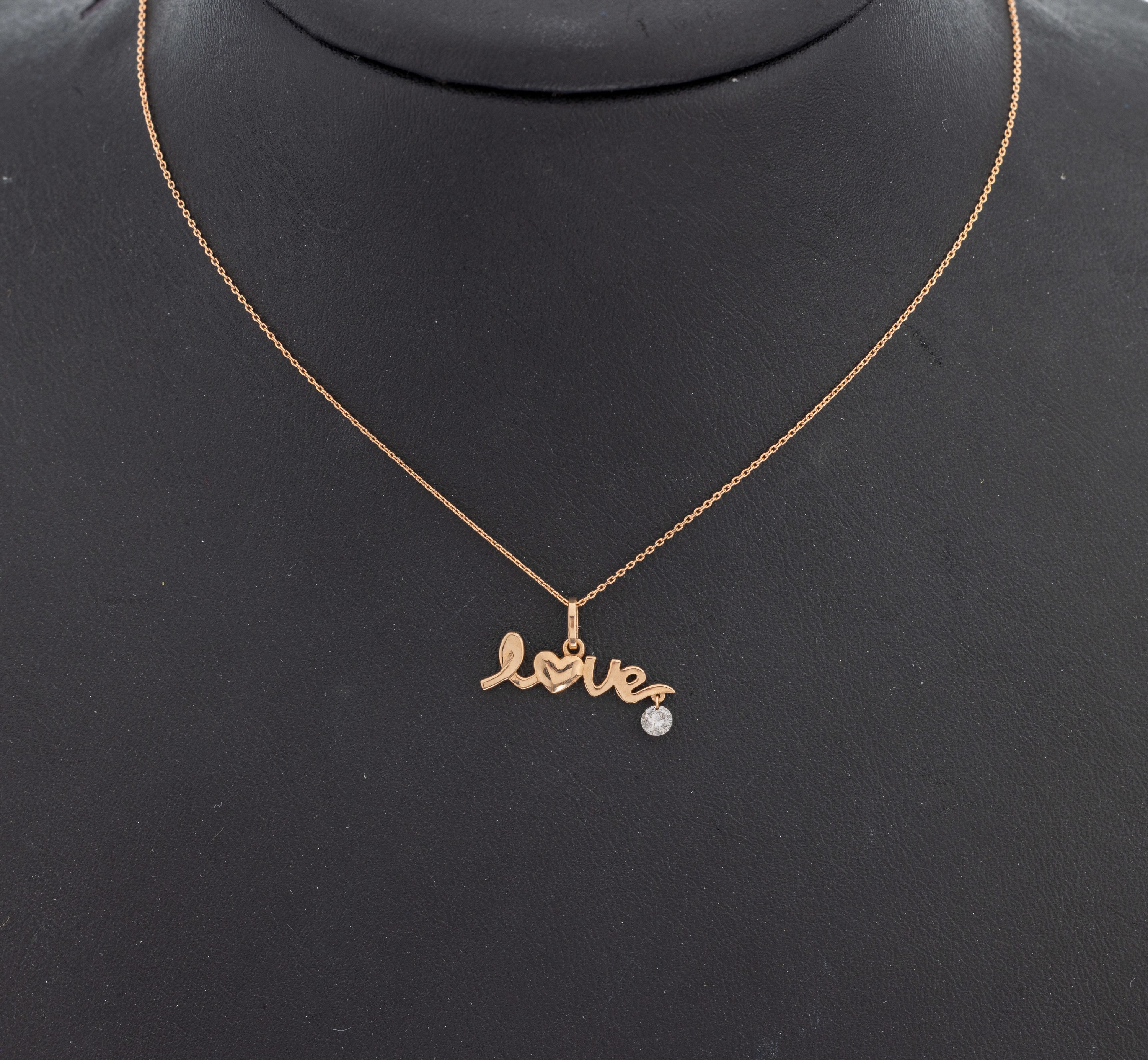 Image 27109825 - 14 kt Gold Brillant-Anhänger, ´Love´, RG 585/000, Brillant ca. 0.13 ct feines ...