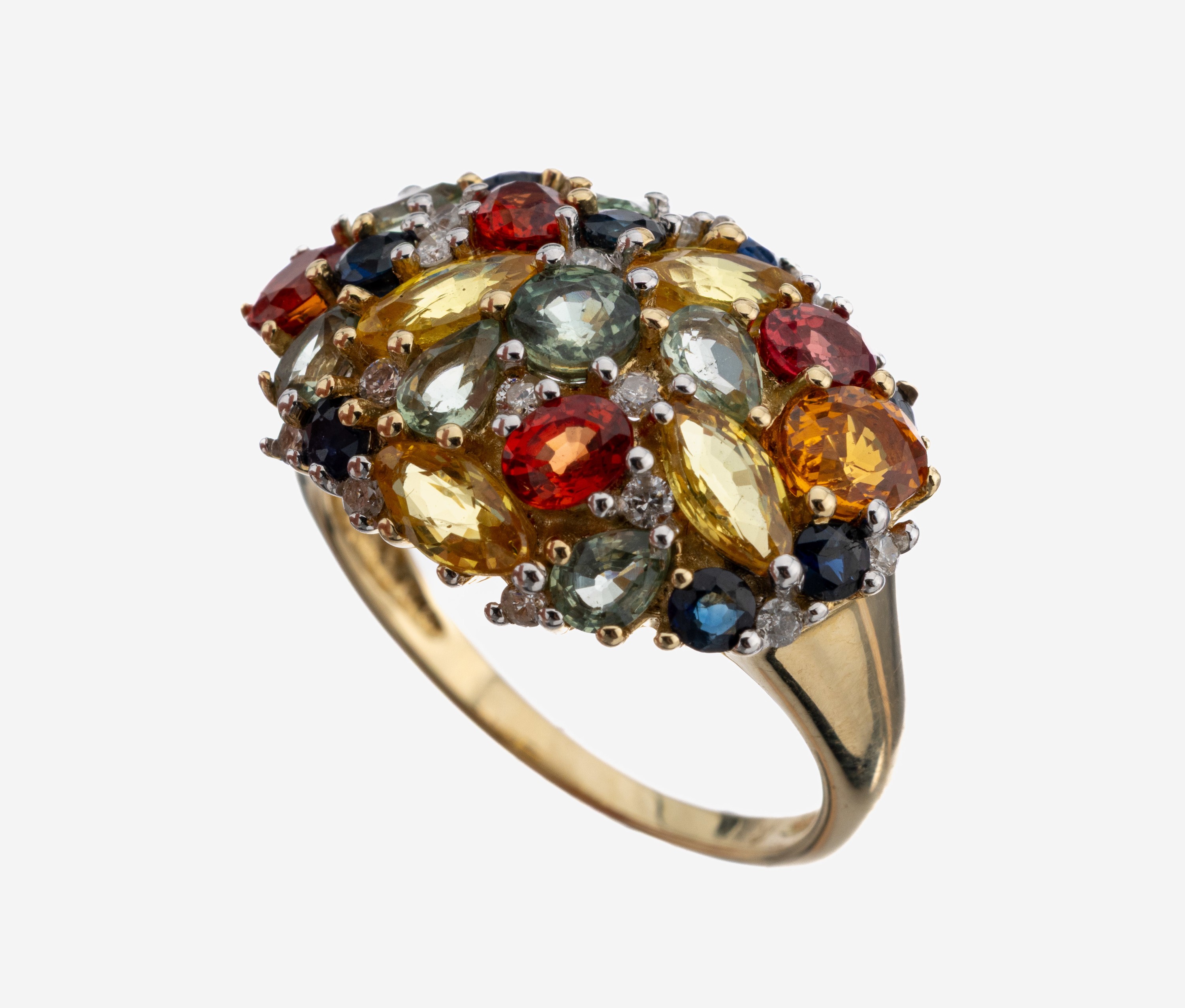 Image 27109849 - 14 kt Gold Saphir-Brillant-Ring, GG 585/000, bunte Saphire in versch. Schliffformen ...