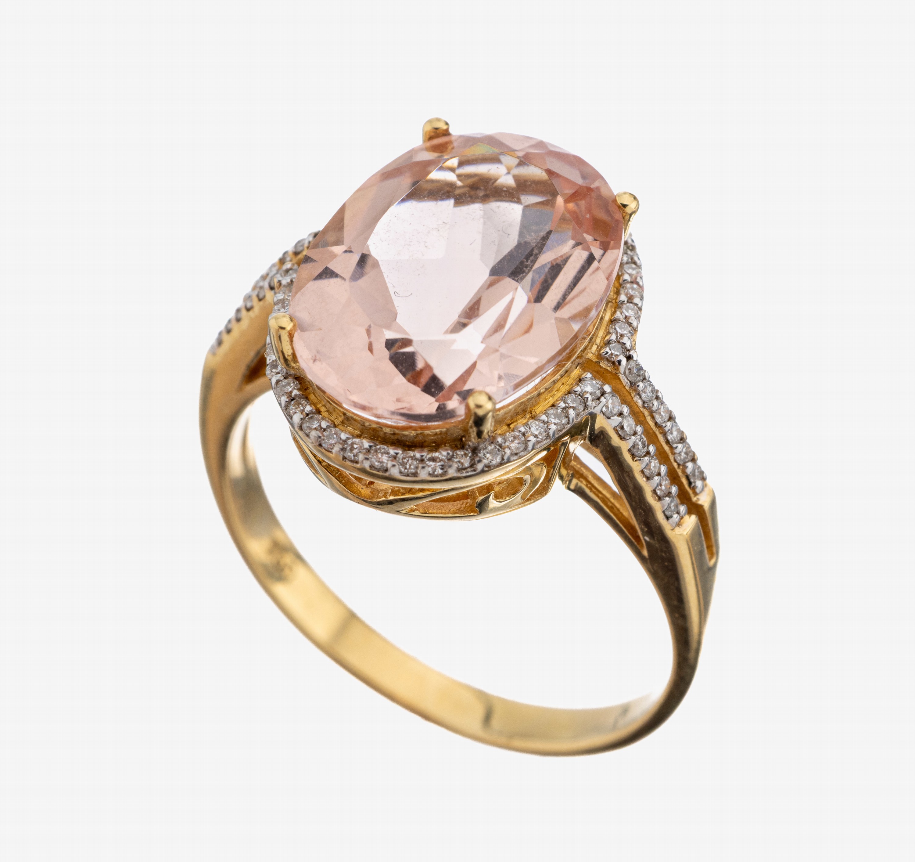 Image 27109850 - 18 kt Gold Morganit-Brillant-Ring, GG 750/000, ovalfacett. Morganit ca. 6.00 ct, 66 ...
