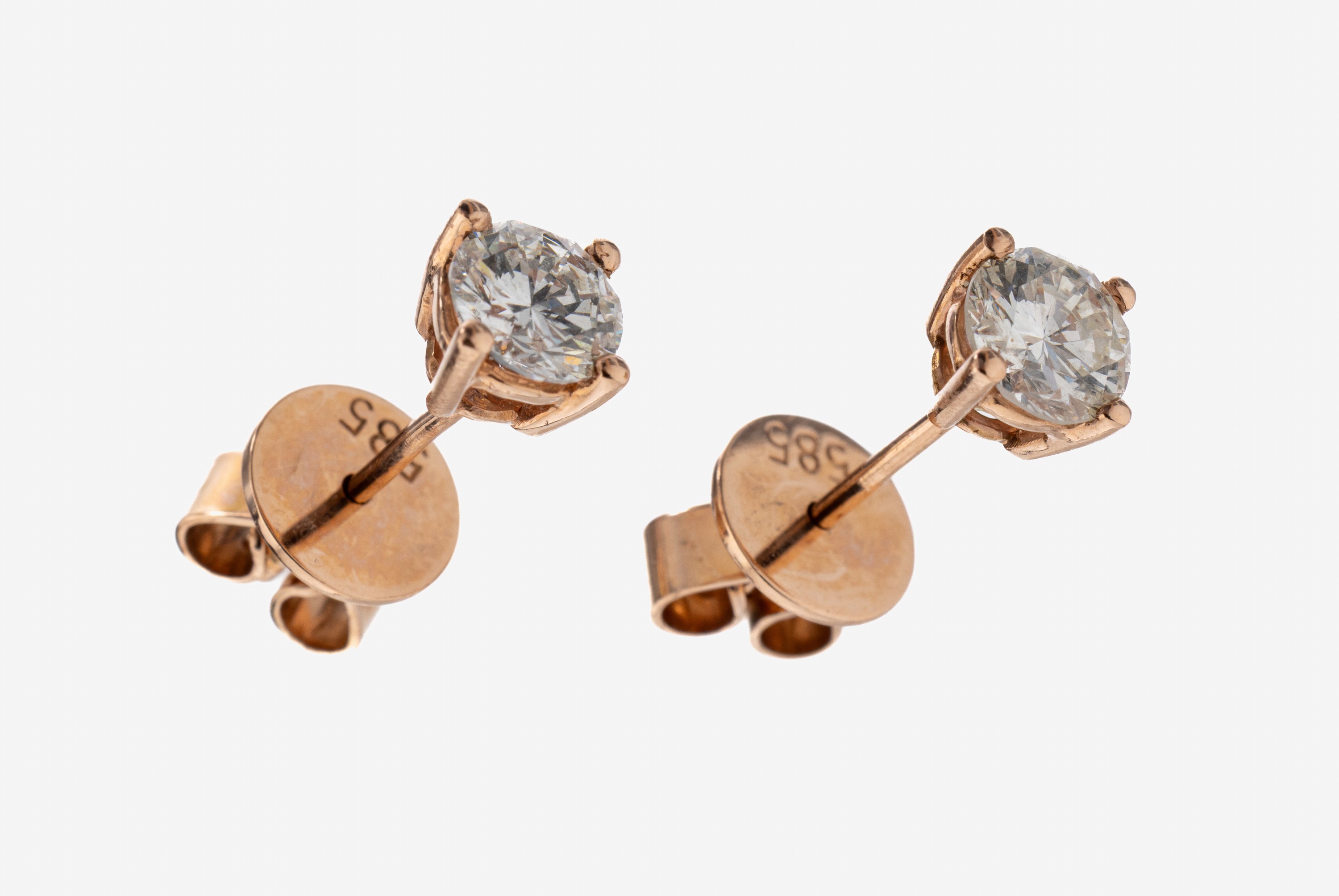Image 27109852 - Paar 14 kt Gold Brillant-Ohrstecker, RG 585/000, 2 Brillanten zus. ca. 0.91 ct Weiß- ...
