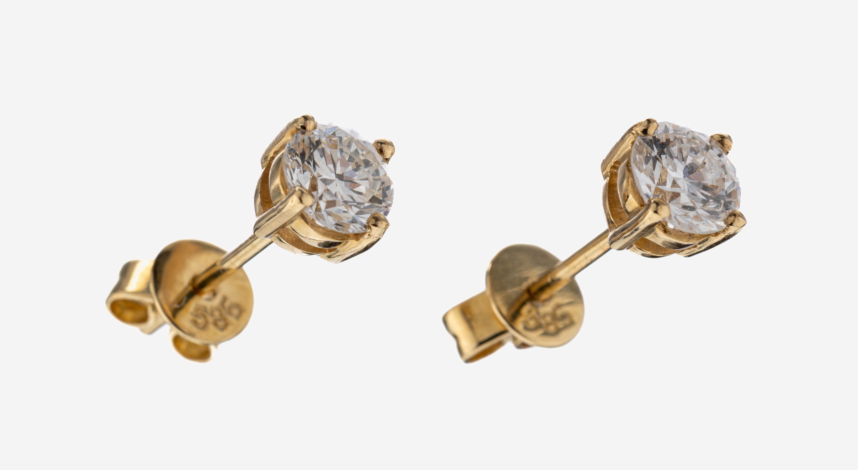 Image 27109857 - Paar 14 kt Gold Brillant-Ohrstecker, GG 585/000, 2 Brillanten zus. ca. 0.70 ct Weiß/si