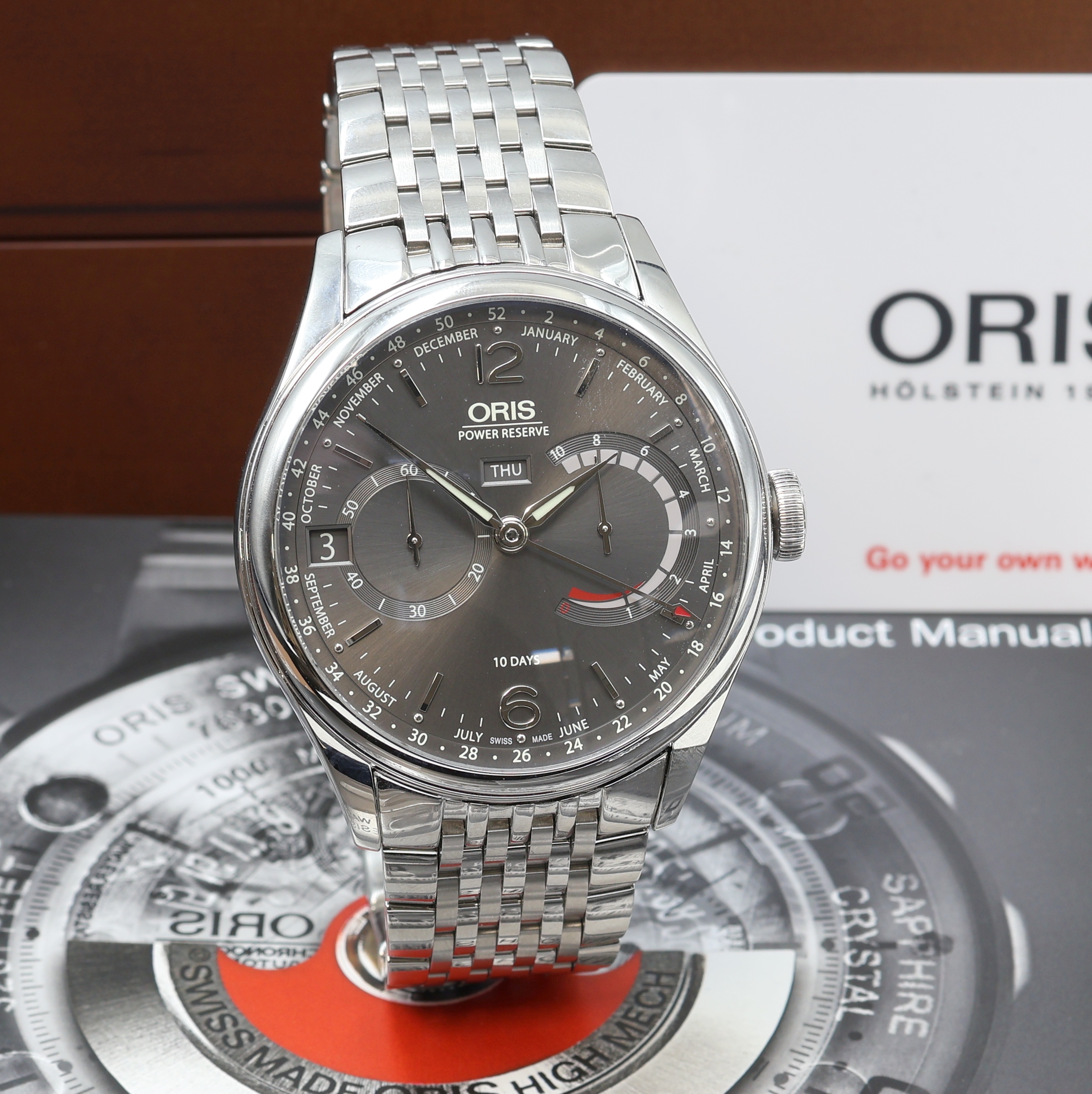 Detail b: ORIS Artelier Herrenarmbanduhr Referenz 01 113 7738 4063, Schweiz verk. lt. Pap. 12/2018, Handaufzug, beids. vergl. Geh. in Edelstahl inkl. orig. ...