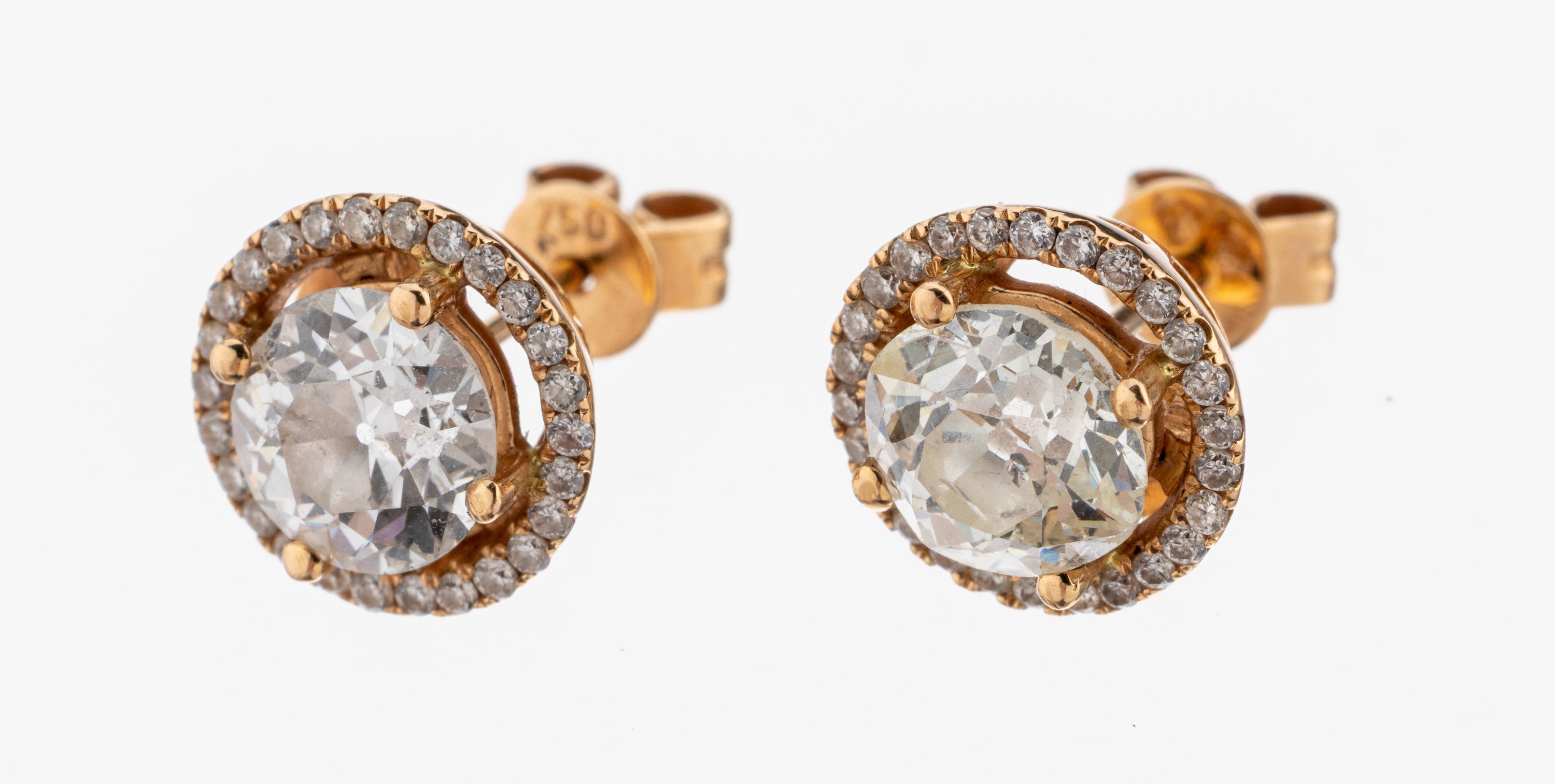Image 27109865 - Paar 18 kt Gold Diamant-Ohrstecker, GG 750/000, 2 Altschliffdiamanten zus. ca. 2.40 ct ...
