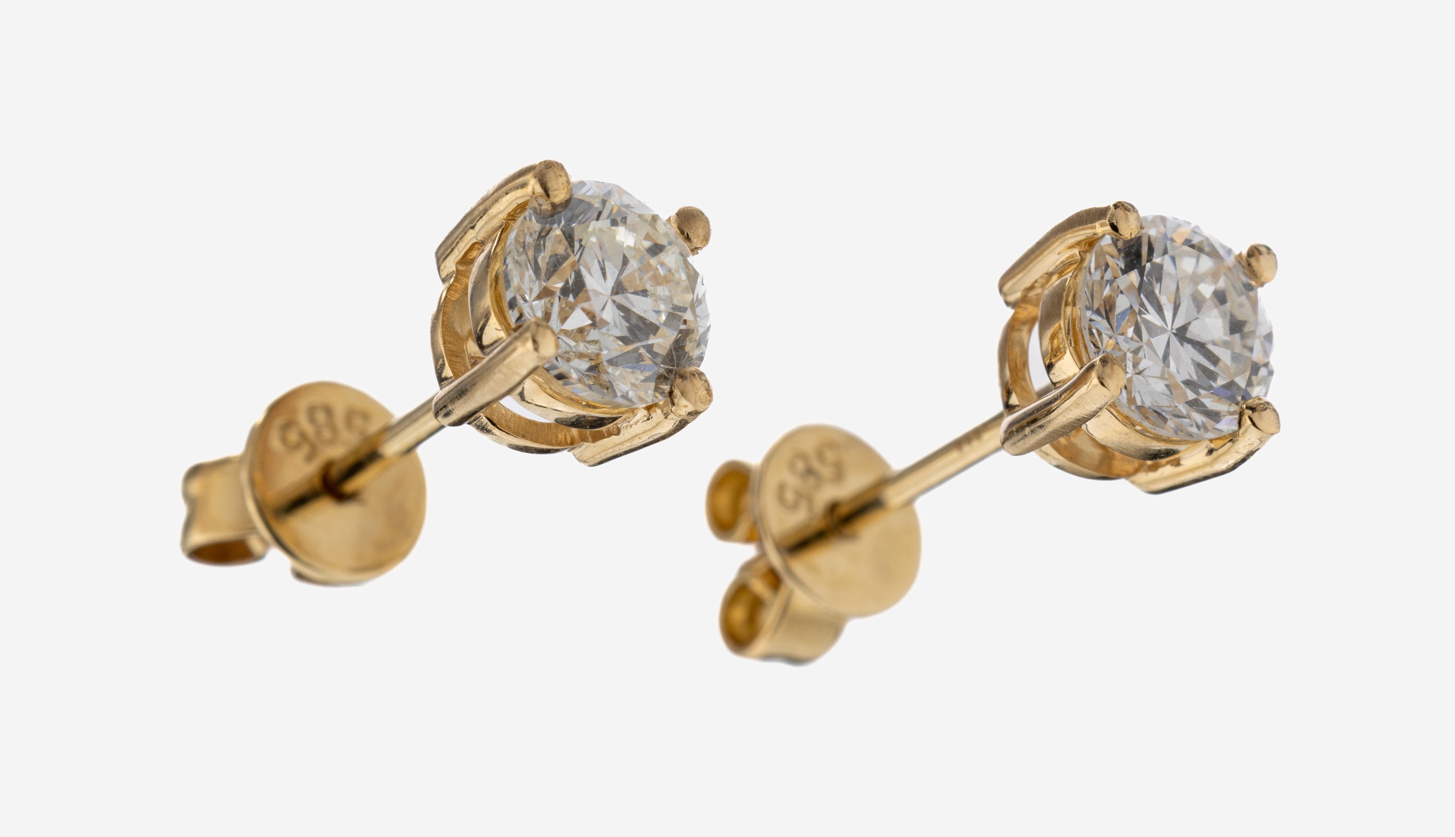 Image 27109866 - Paar 14 kt Gold Brillant-Ohrstecker, GG 585/000, 2 Brillanten zus. ca. 0.80 ct ...