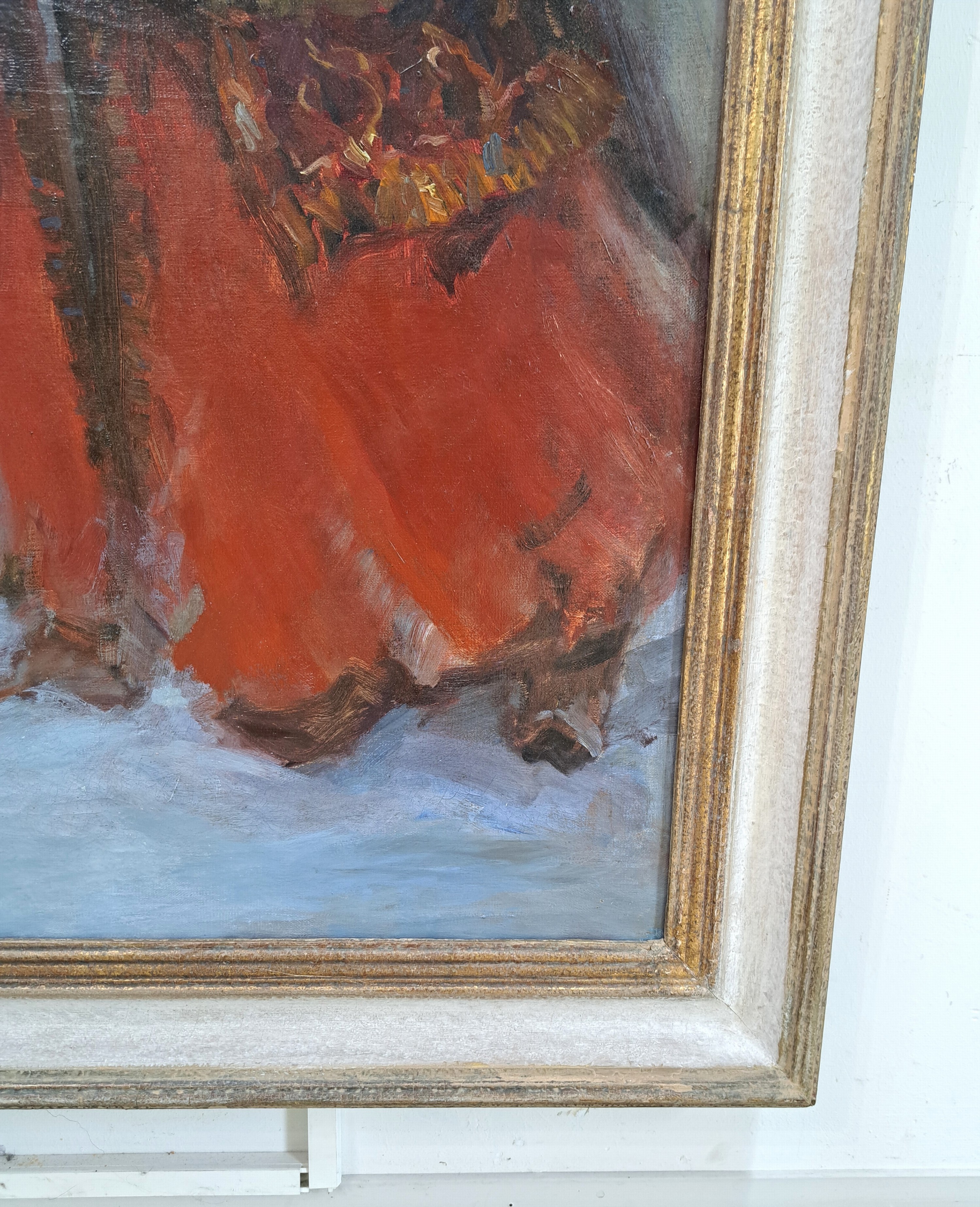 Detail h: Zuschreibung: Abram Efimovich Archipov, 1862-1930 Moskau, Paar ausgelassene Frauen in winterlicher Dorfkulisse, Betonung der farbenfrohen ...