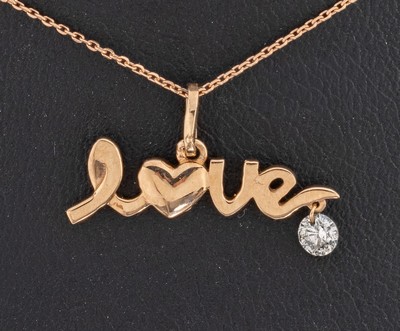 27109847a - 14 kt gold brilliant-pendant ´Love´ , RG 585/000, brilliant approx. 0.13 ct Top ...